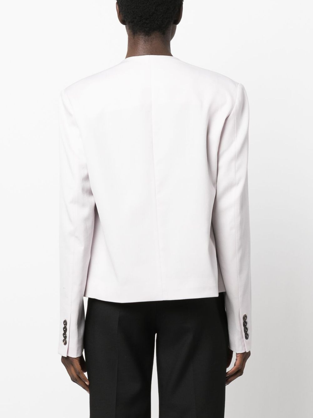 single-breasted collarless blazer - 4