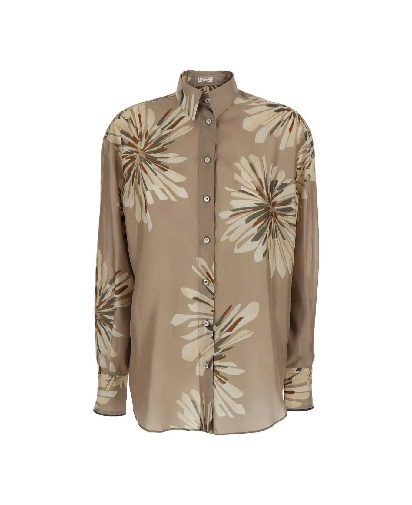 Beige Shirt With All-over Print In Silk Woman - 1