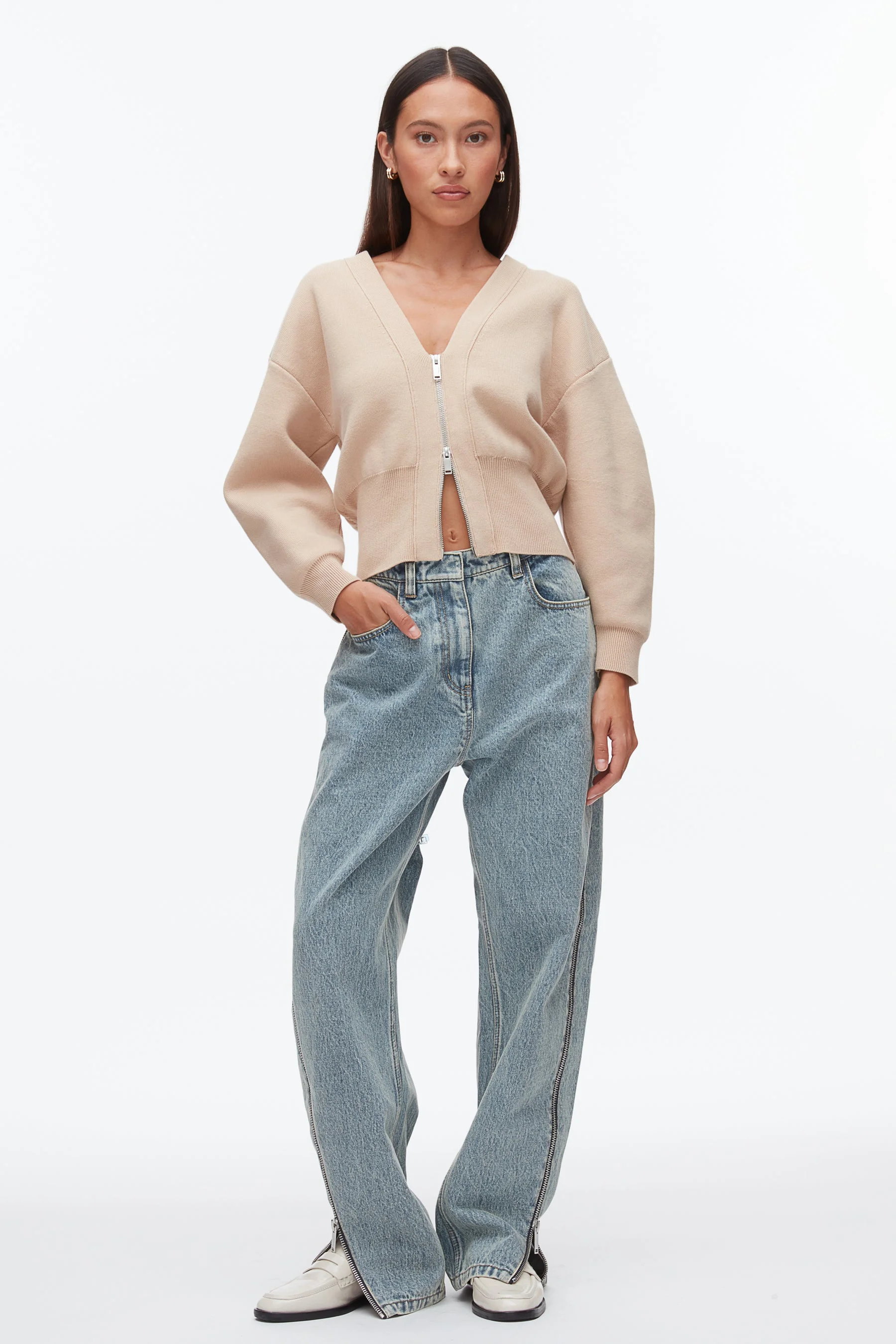 Round Sleeve Zip Cardigan - 1