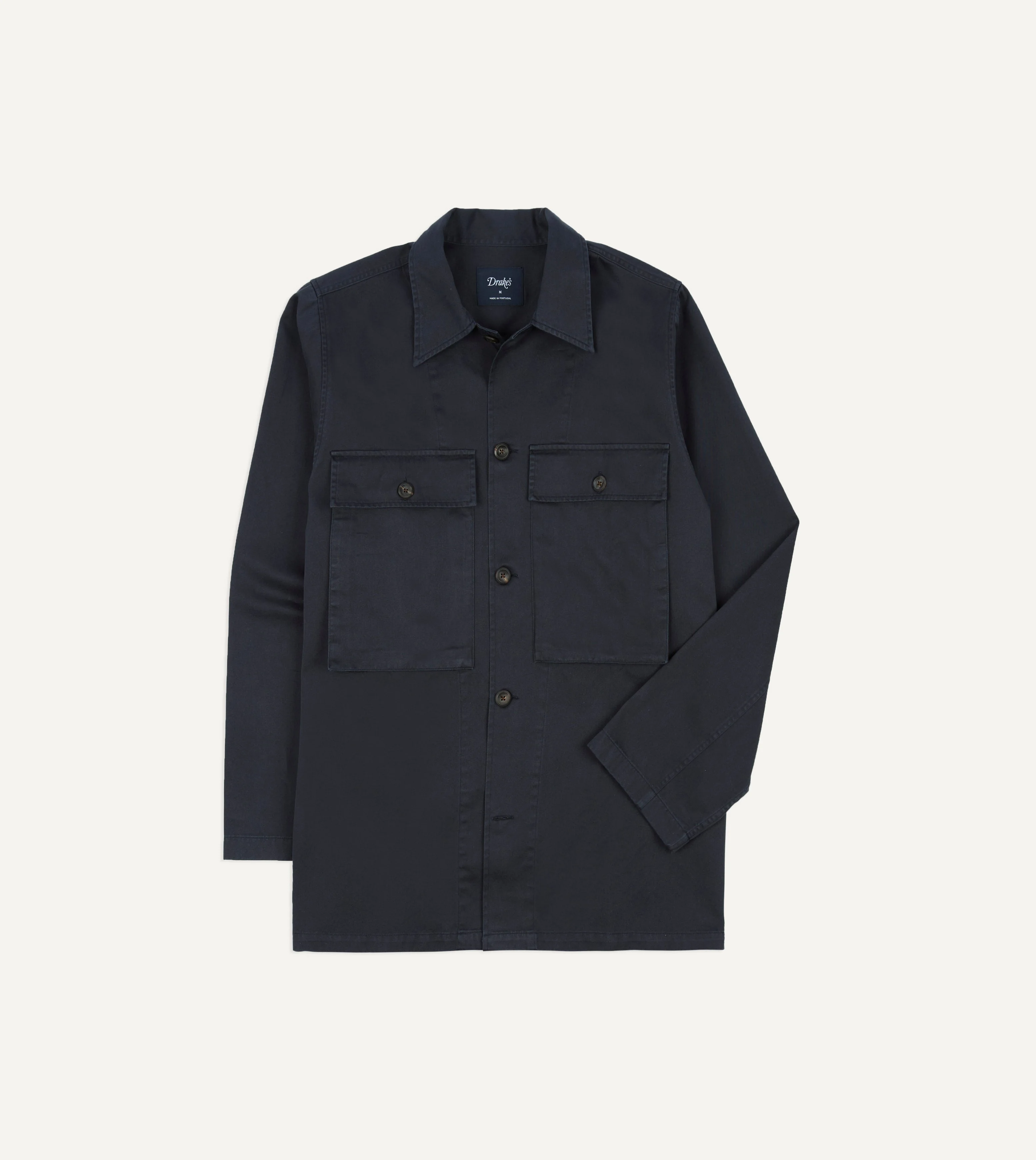 Navy Stone Wash Cotton Military Overshirt - 1