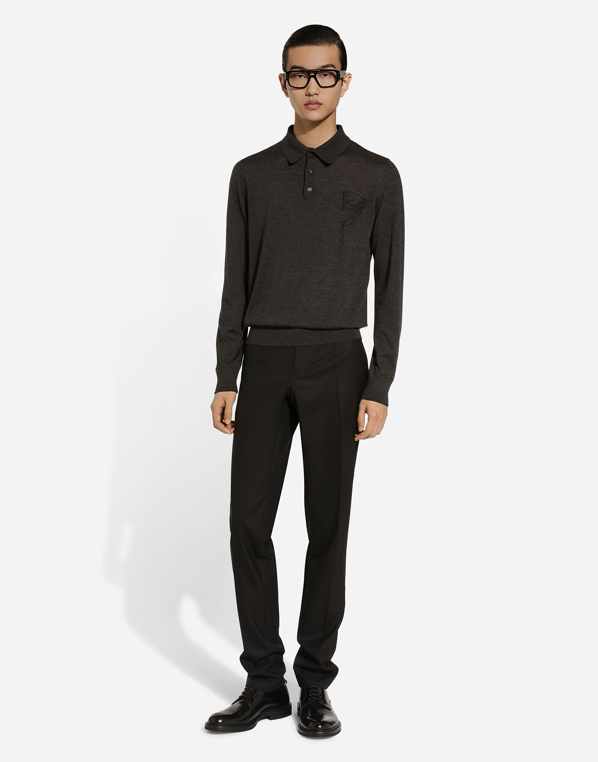 Long-sleeved cashmere polo-shirt with embroidered logo - 2