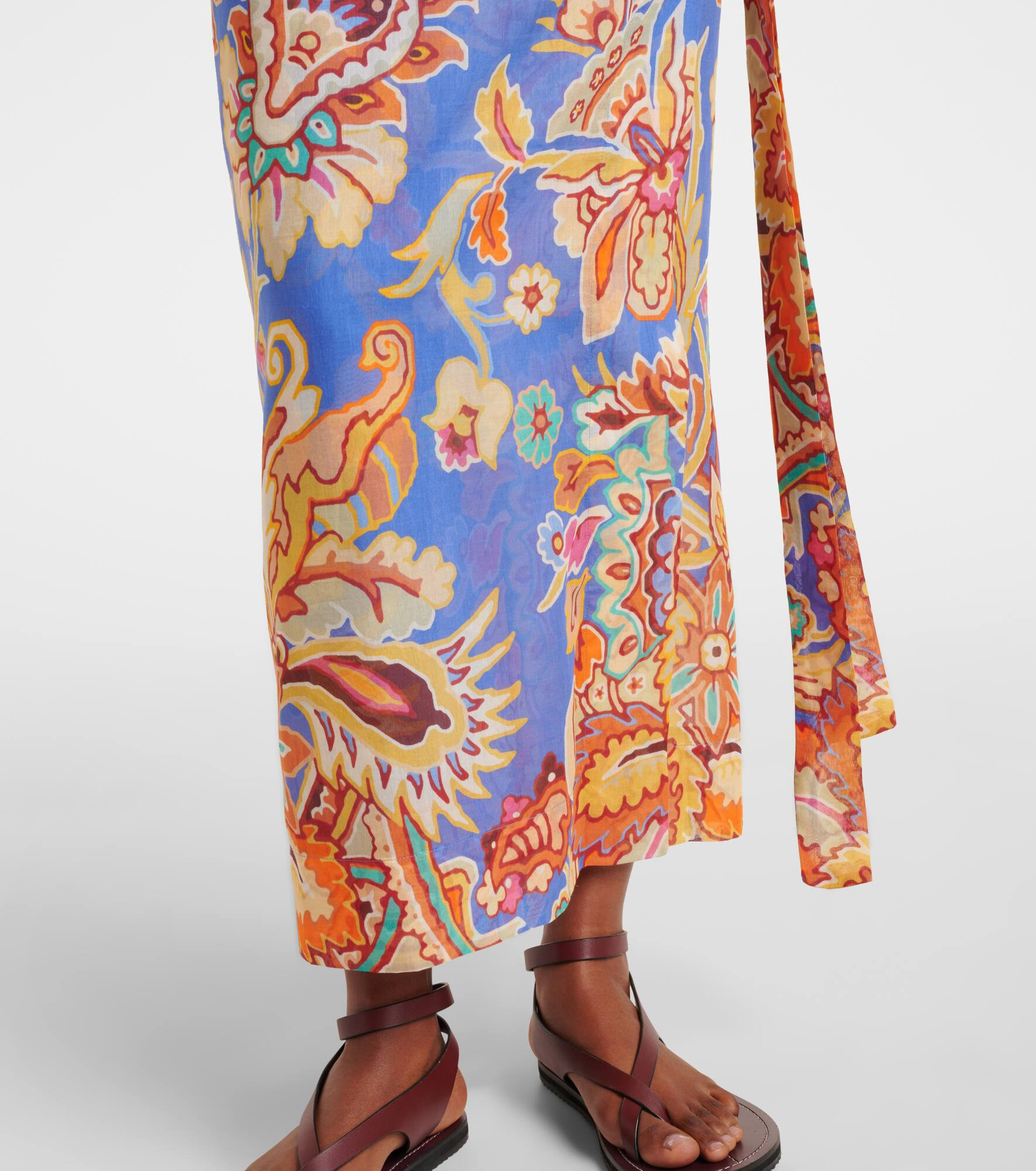 Printed cotton and silk wrap skirt - 5
