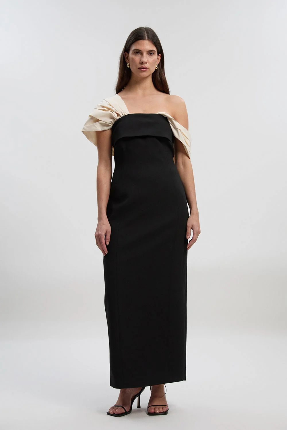 Clean Tailored Taffeta Mix Contrast Drama Sleeve Maxi Dress - 1