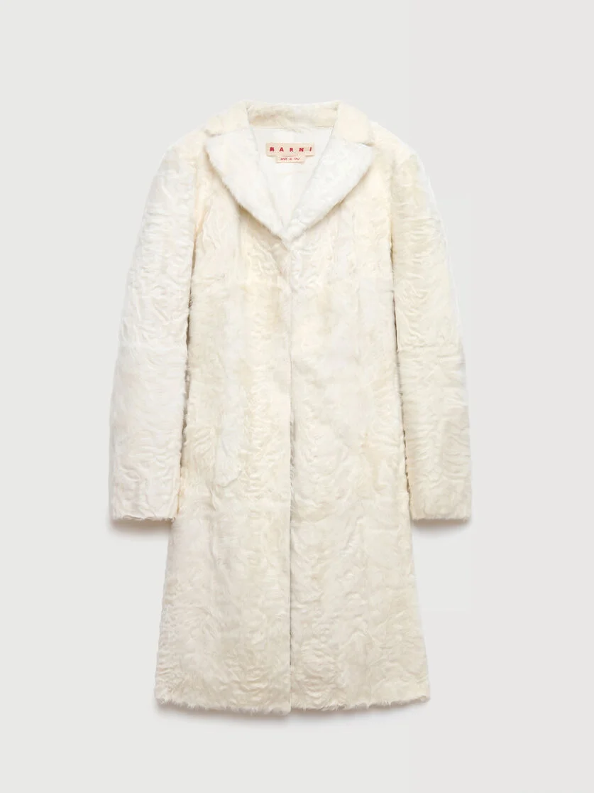 WHITE WAVY LAMB FUR COAT - 1