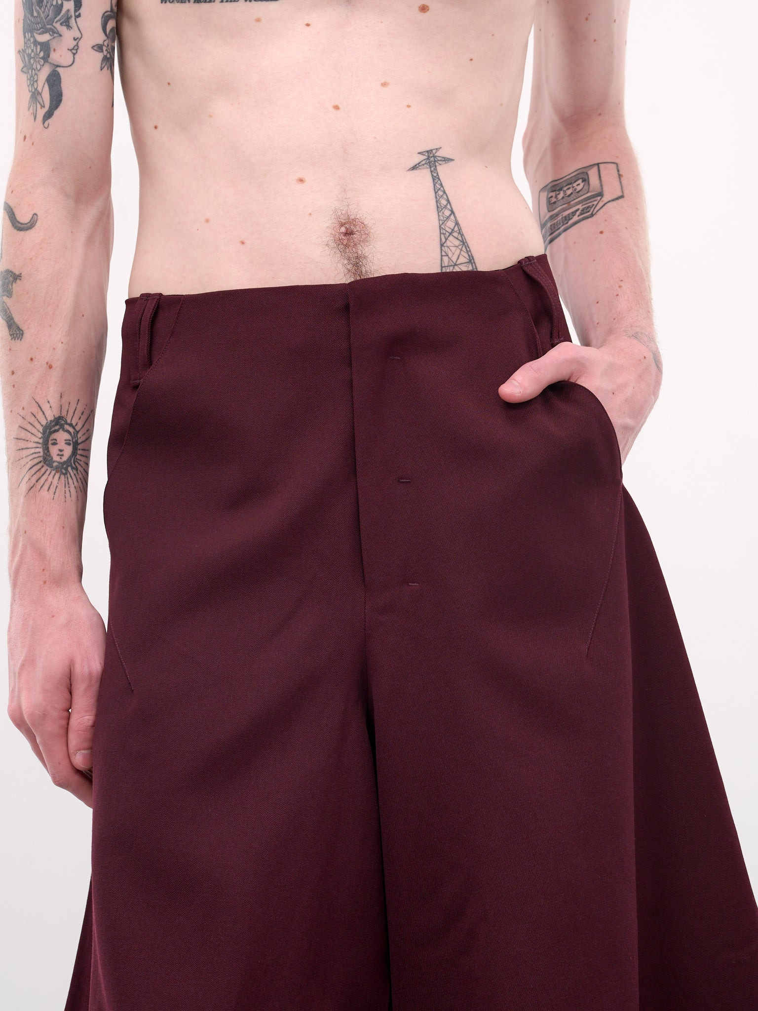 Burgundy Wool Baggy Shorts - 5