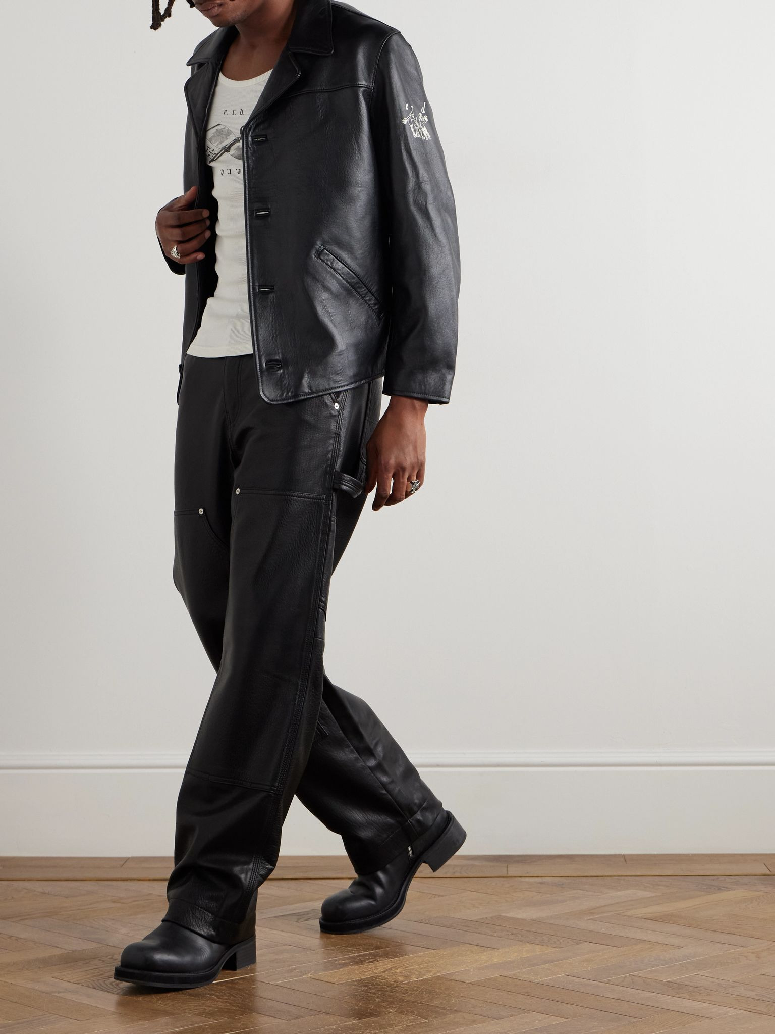 Sunday Drive Logo-Print Leather Blazer Black - 2
