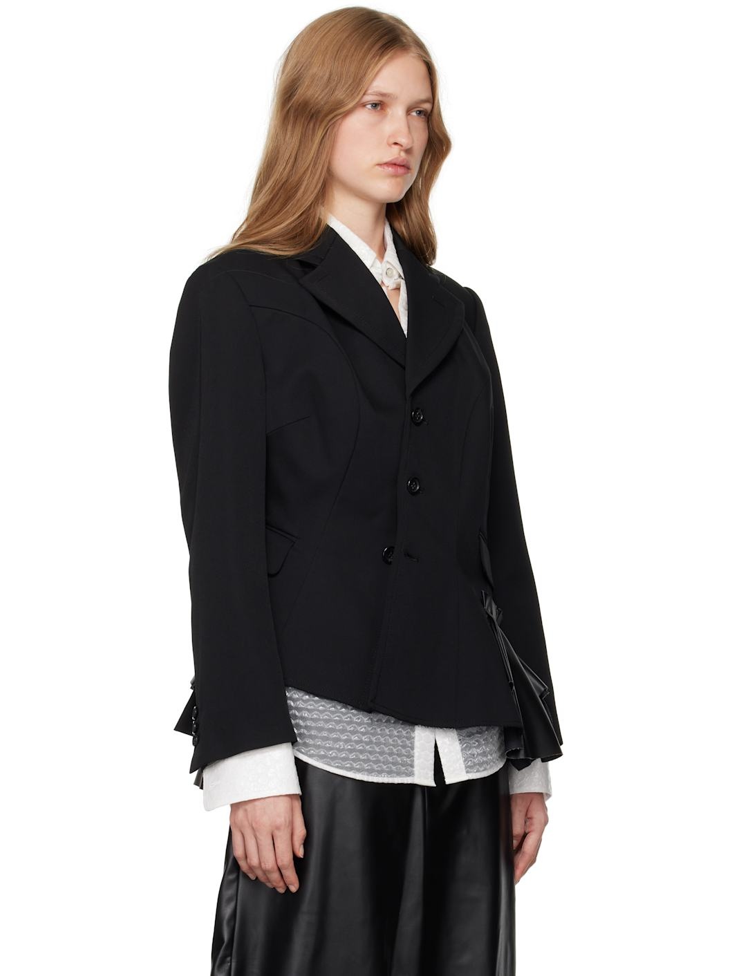 Black Ruffle Trim Blazer - 2