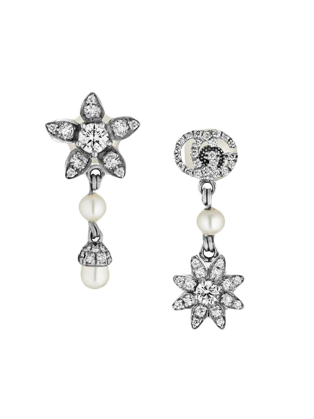 Flower and Double G earrings with diamonds - 1