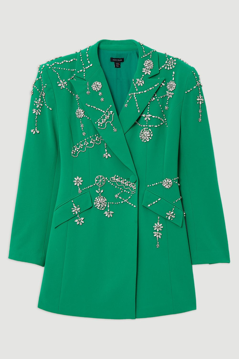 Crystal Embellished Cady Blazer Woven Mini Dress 4