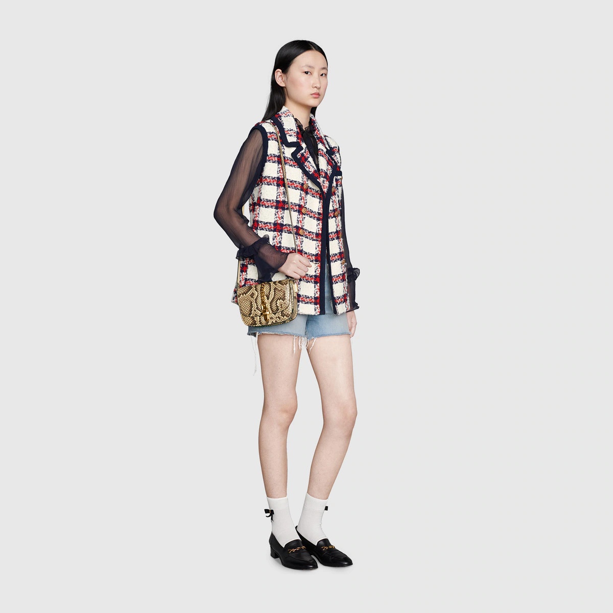 Check tweed sleeveless jacket - 2