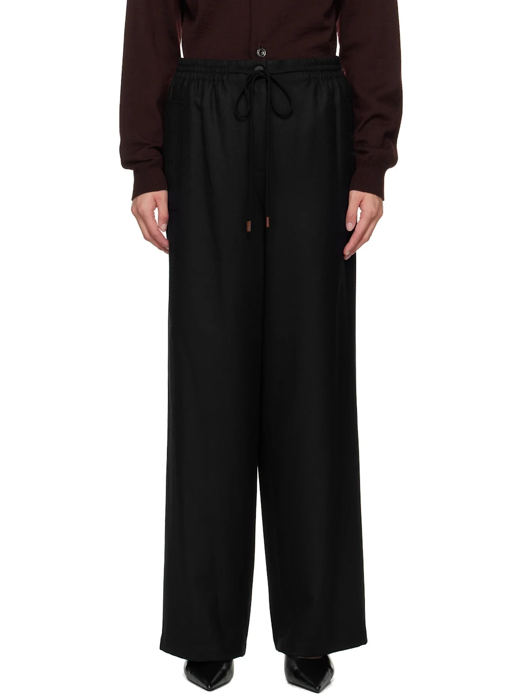 Navy Drawstring Easy Wool Trousers - 1