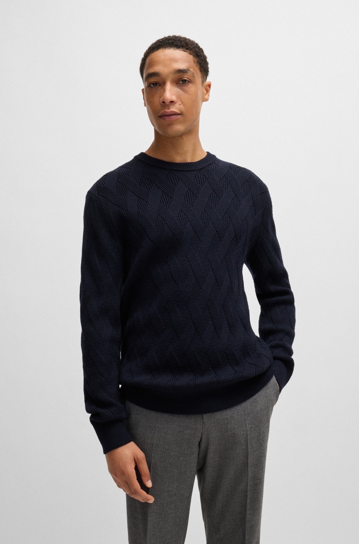 WOOL REGULAR-FIT SWEATER WITH KNITTED STRUCTURE - 2