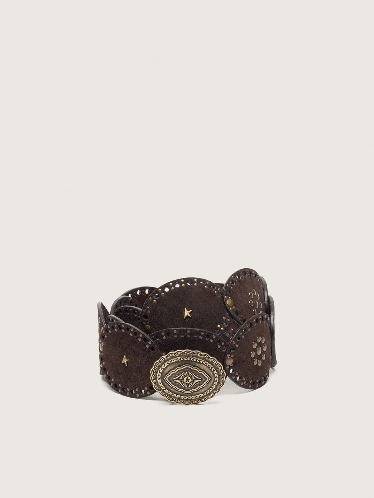 Oval belt in washed suede leather with studs - 1