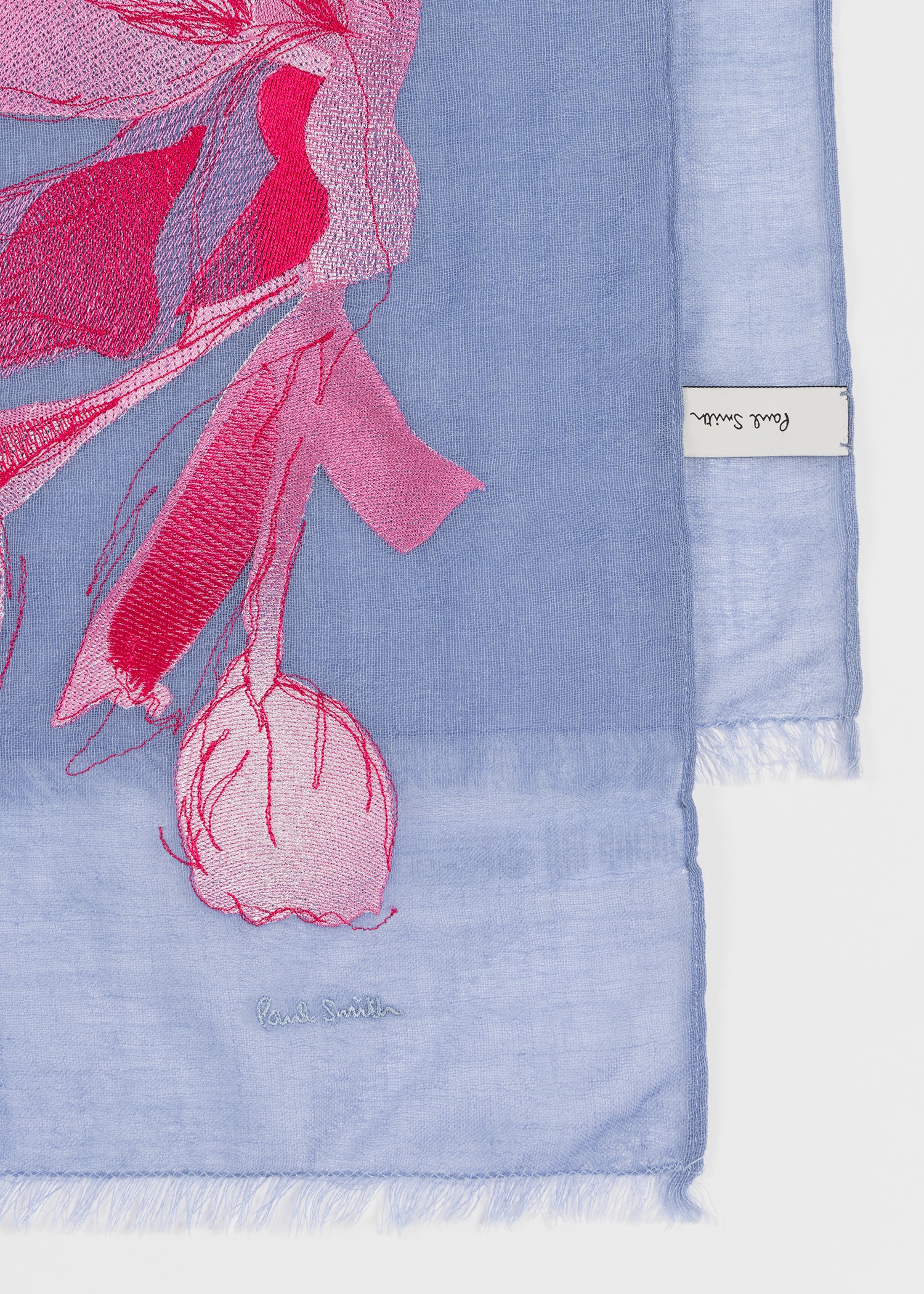 Women's Light Blue Wool 'Drawn Tulip' Scarf - 2
