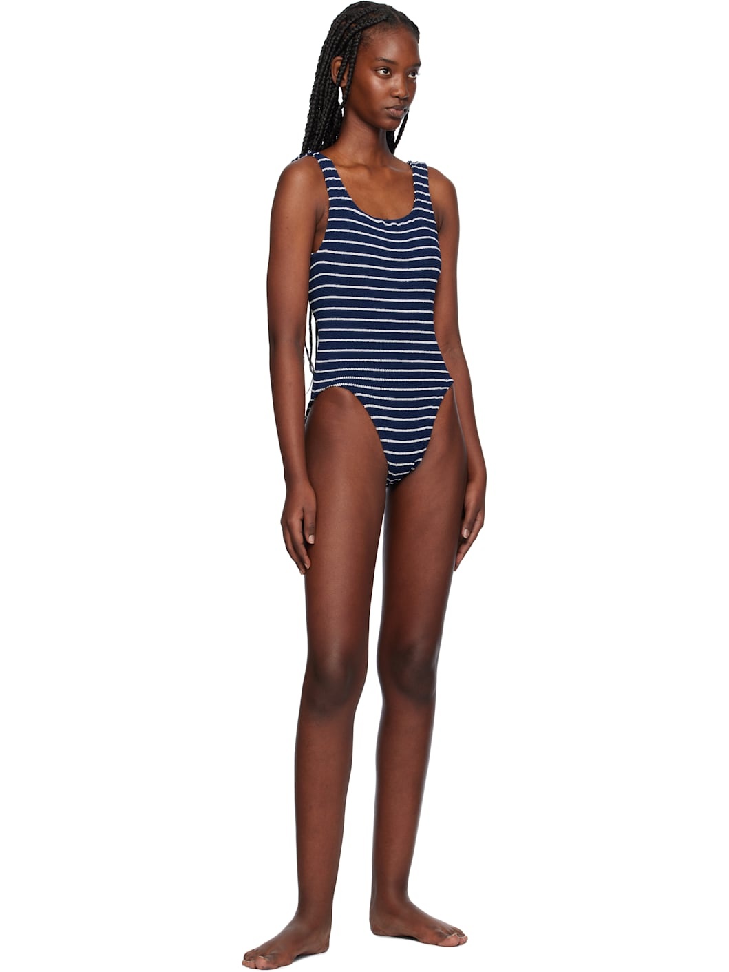 Navy & White Square Neck Swimsuit - 4