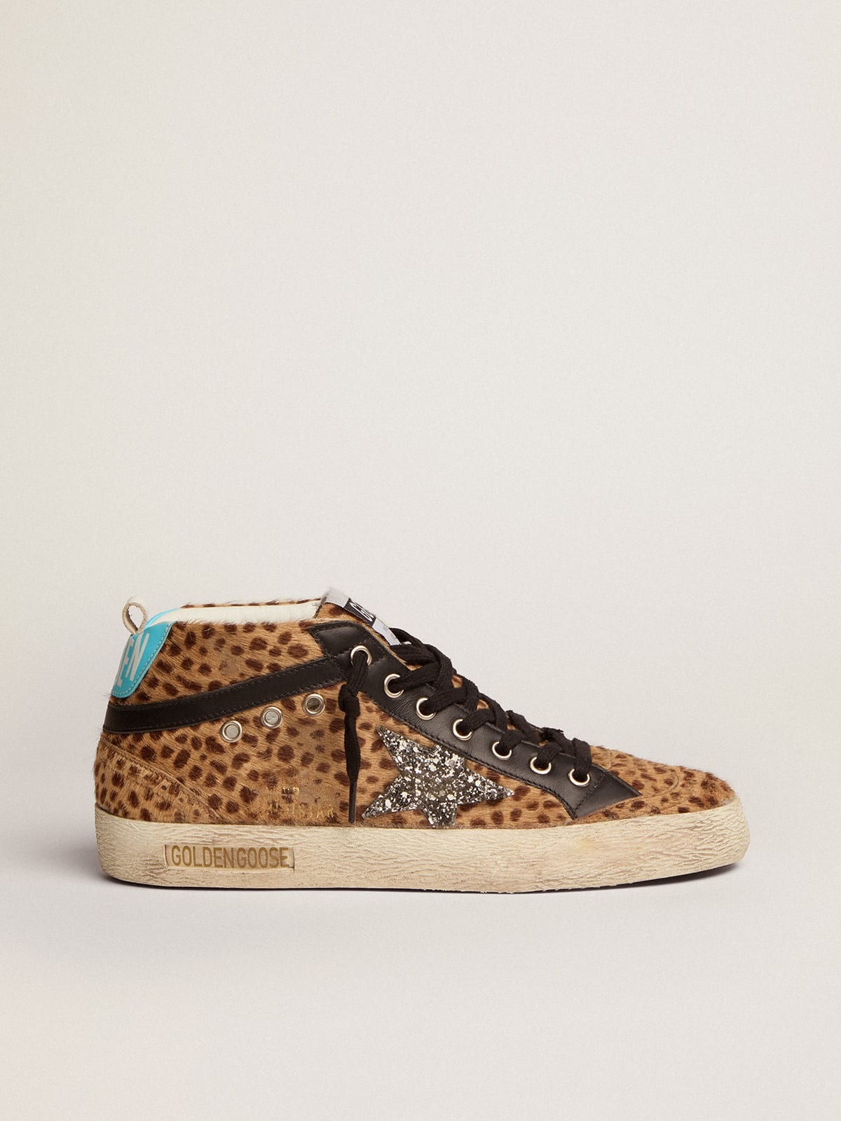 Mid Star sneakers in animal-print pony skin with silver glitter star - 1