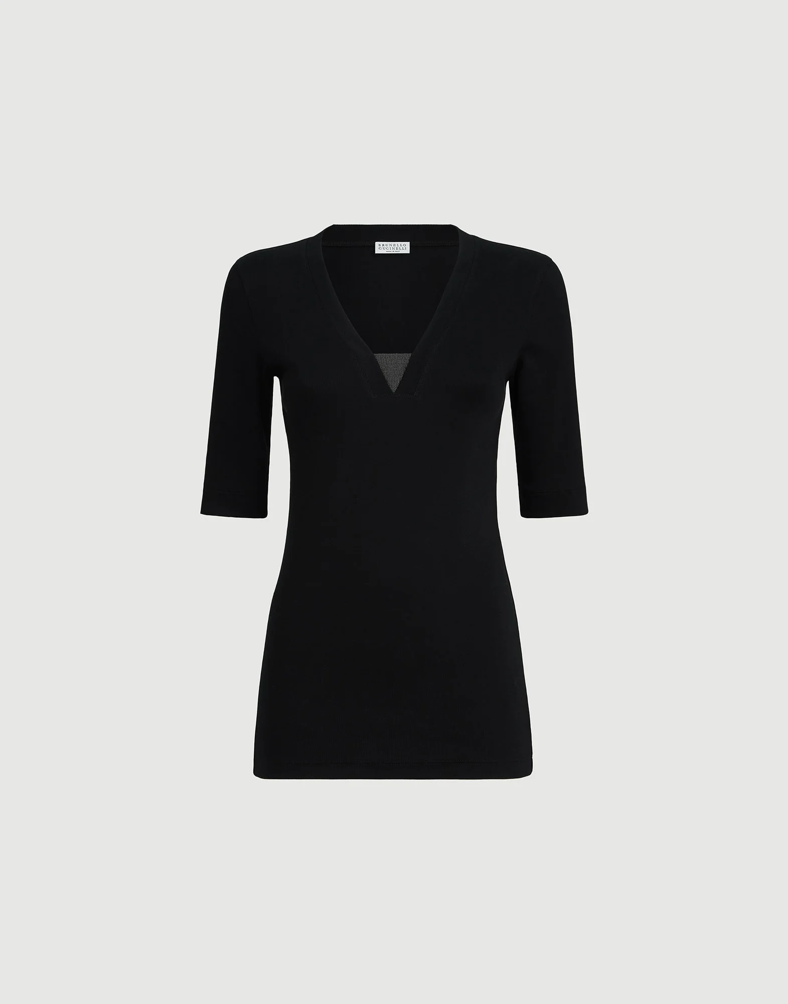 Stretch cotton ribbed jersey top with precious insert - 1