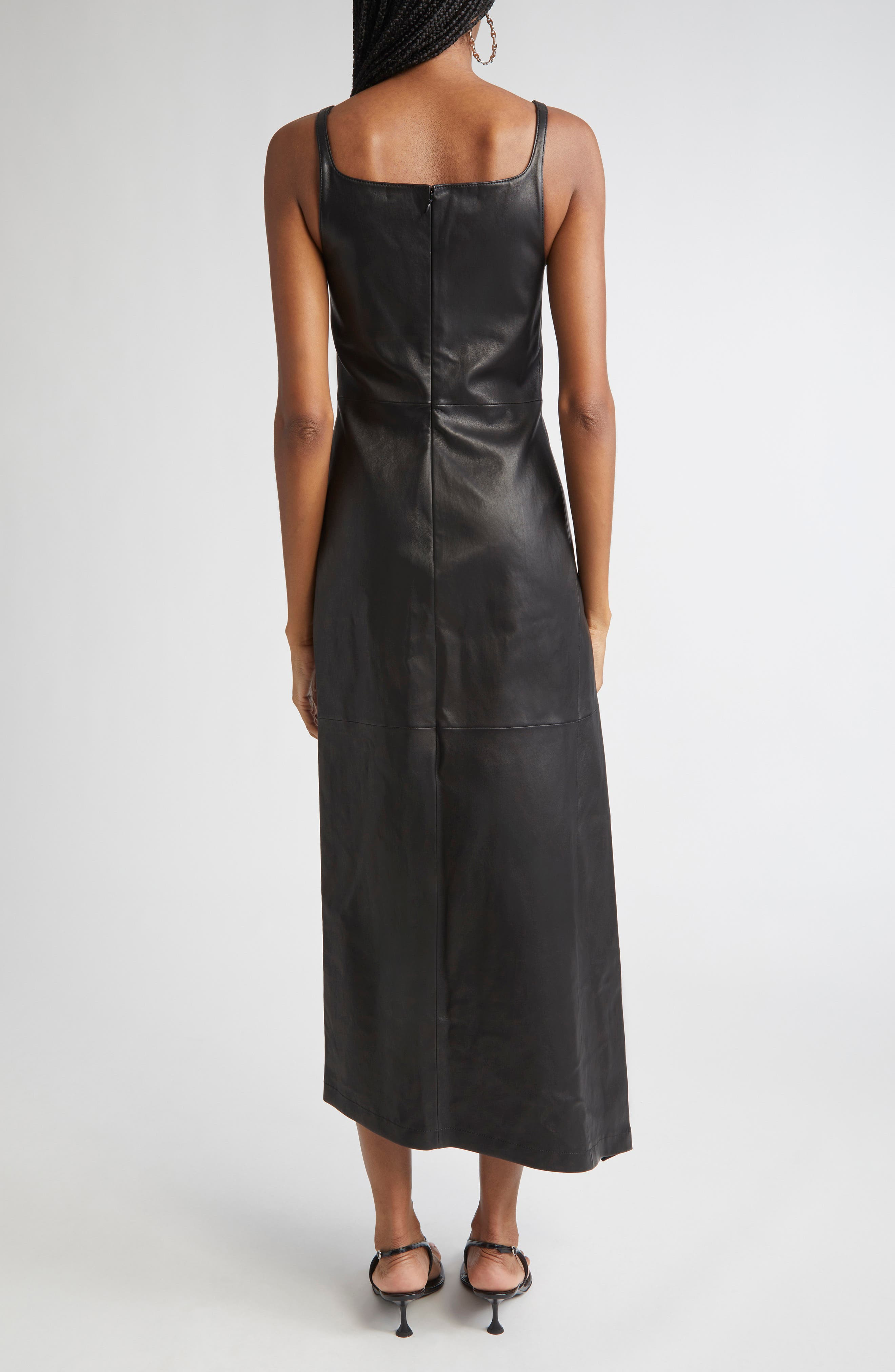 Rabanne Draped Lambskin Leather Midi Dress in Black at Nordstrom - 2