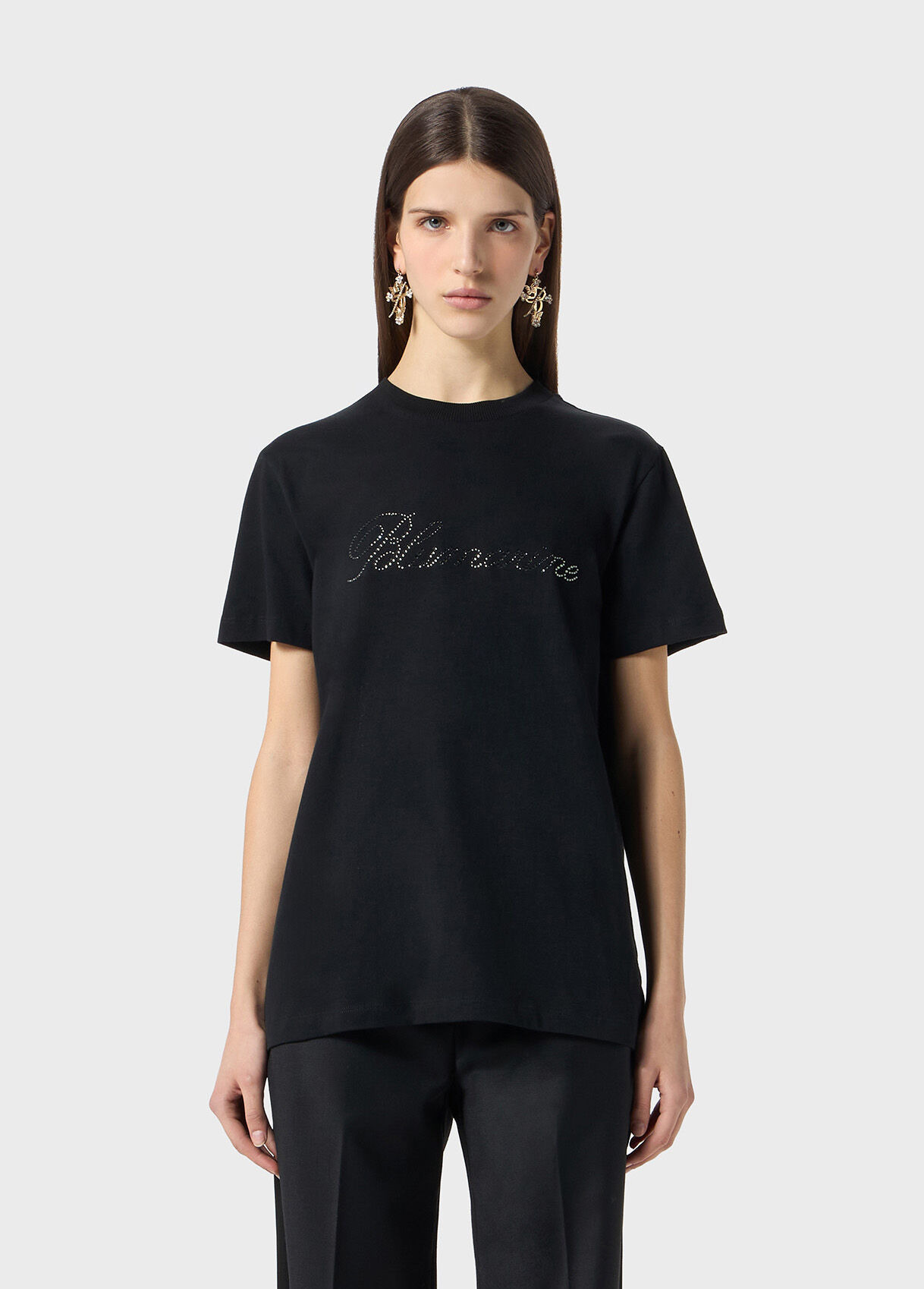 JERSEY T-SHIRT WITH BLUMARINE LOGO EMBROIDERY IN RHINESTONES - 2