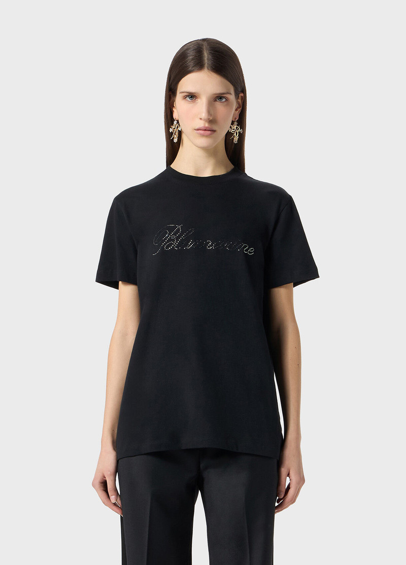 Blumarine JERSEY T-SHIRT WITH BLUMARINE LOGO EMBROIDERY IN RHINESTONES outlook