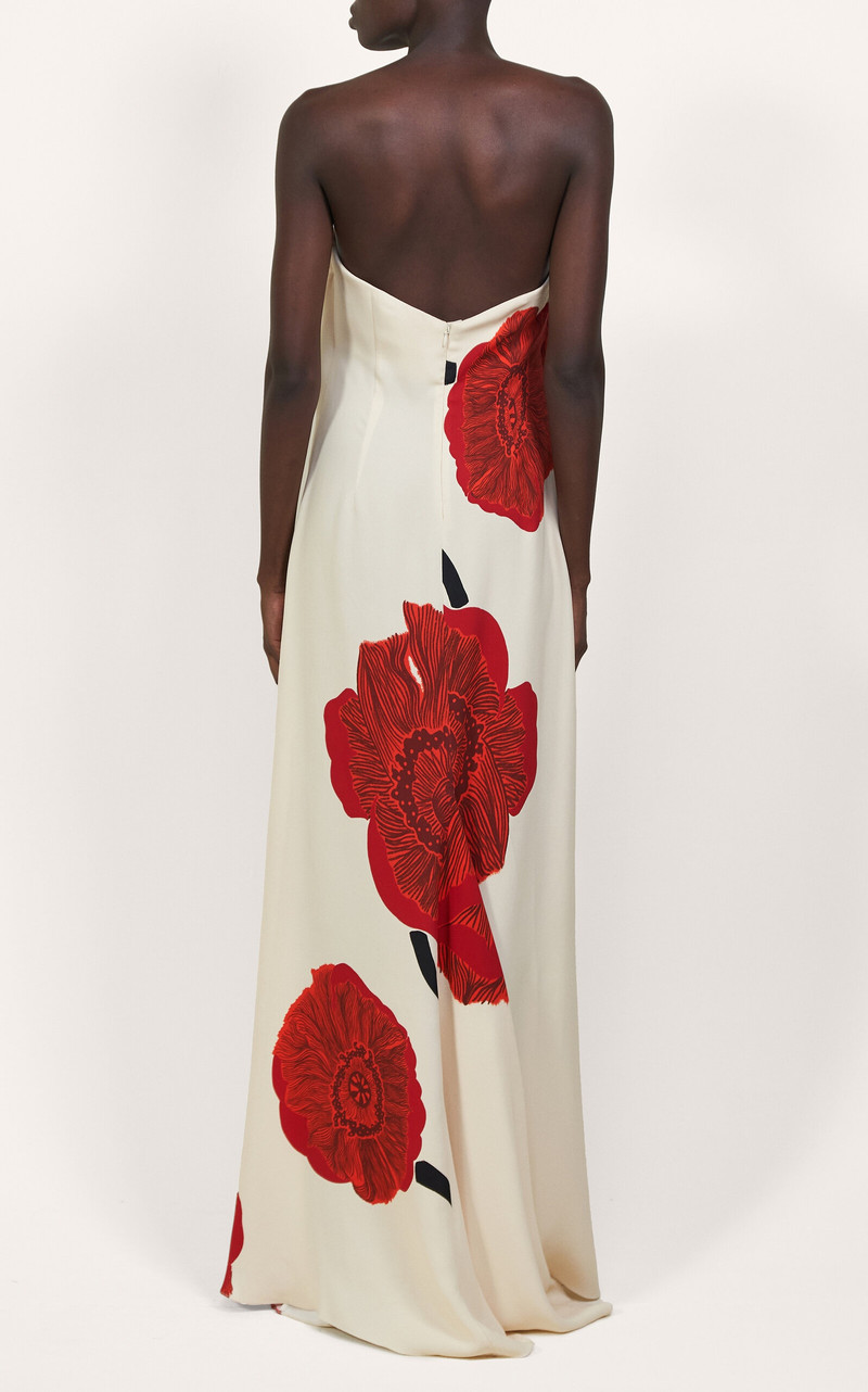 Red Petals Strapless Silk Maxi Dress ivory 5