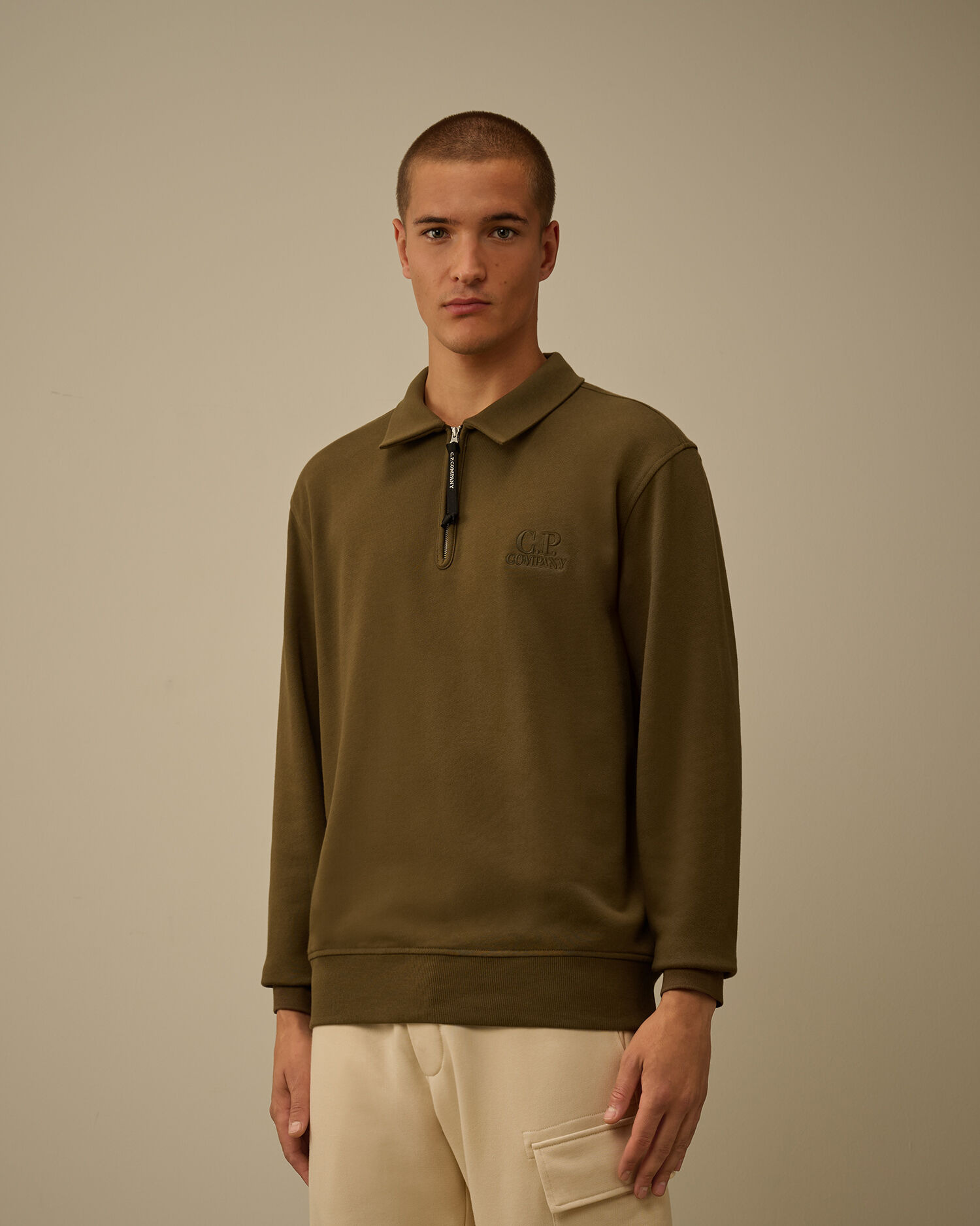 Diagonal Raised Fleece Half Zip Sweatshirt - 3