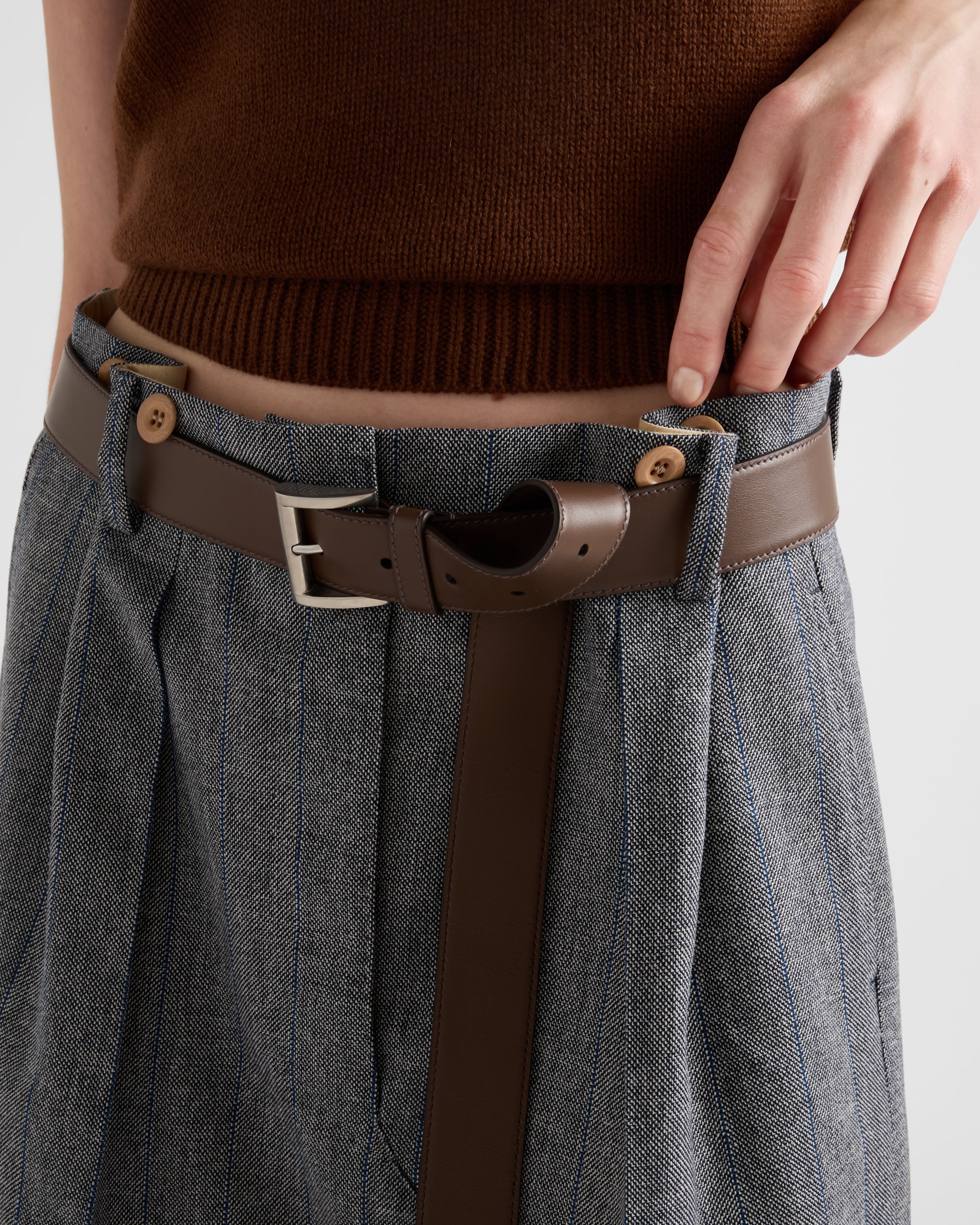 スカート PRADA PINSTRIPED WOOL SKIRT WITH BELT Prada Pinstriped wool skirt | REVERSIBLE