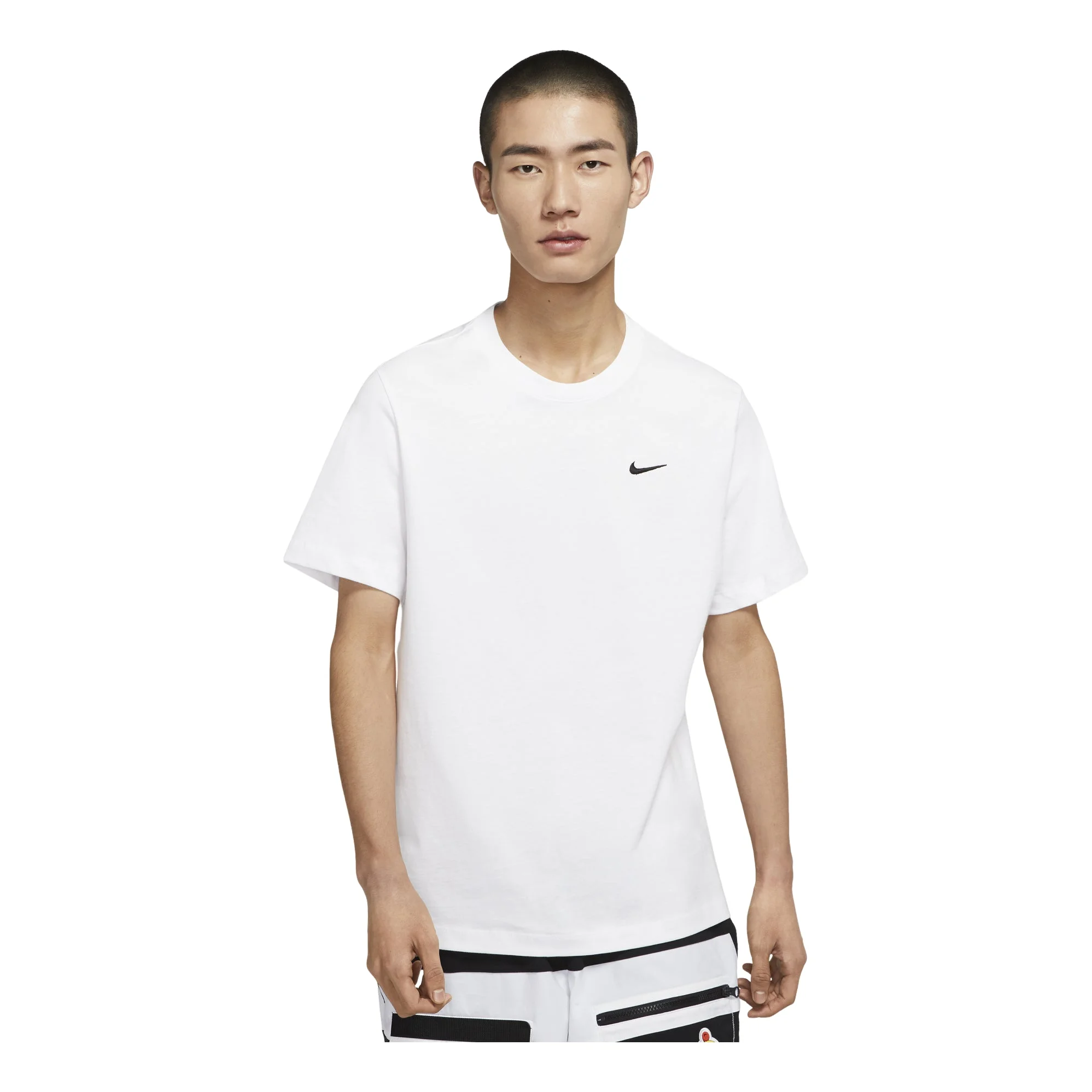 Men's Nike Sportswear Solid Color Embroidered Logo Micro Mark Round Neck Casual Short Sleeve White T - 1