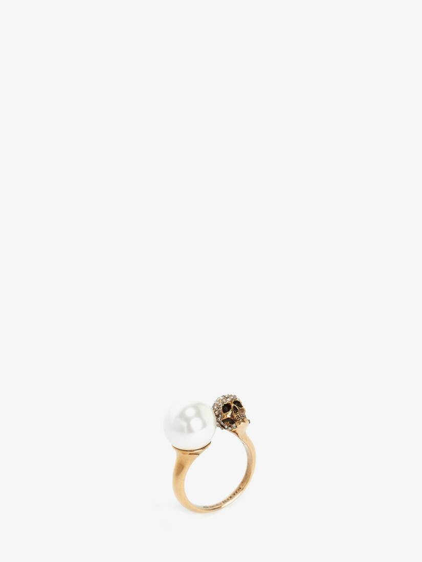 Pearl-like Skull Ring in Antique Gold - 2