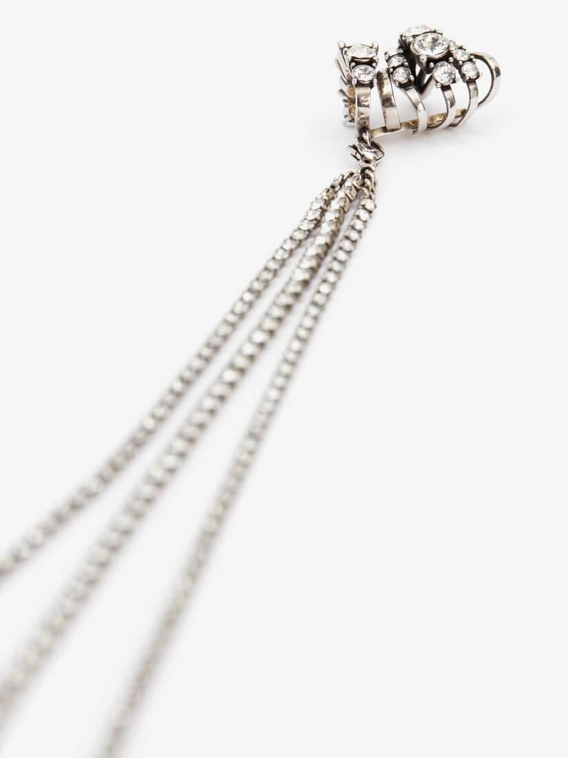 Jewelled Chain Ear Cuff in Antique Silver - 4