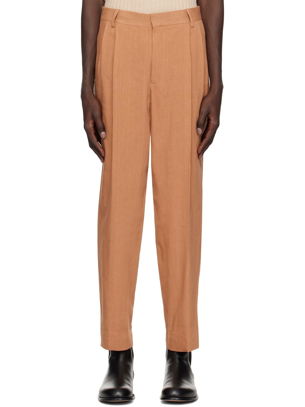 Tan Pleated Trousers - 1