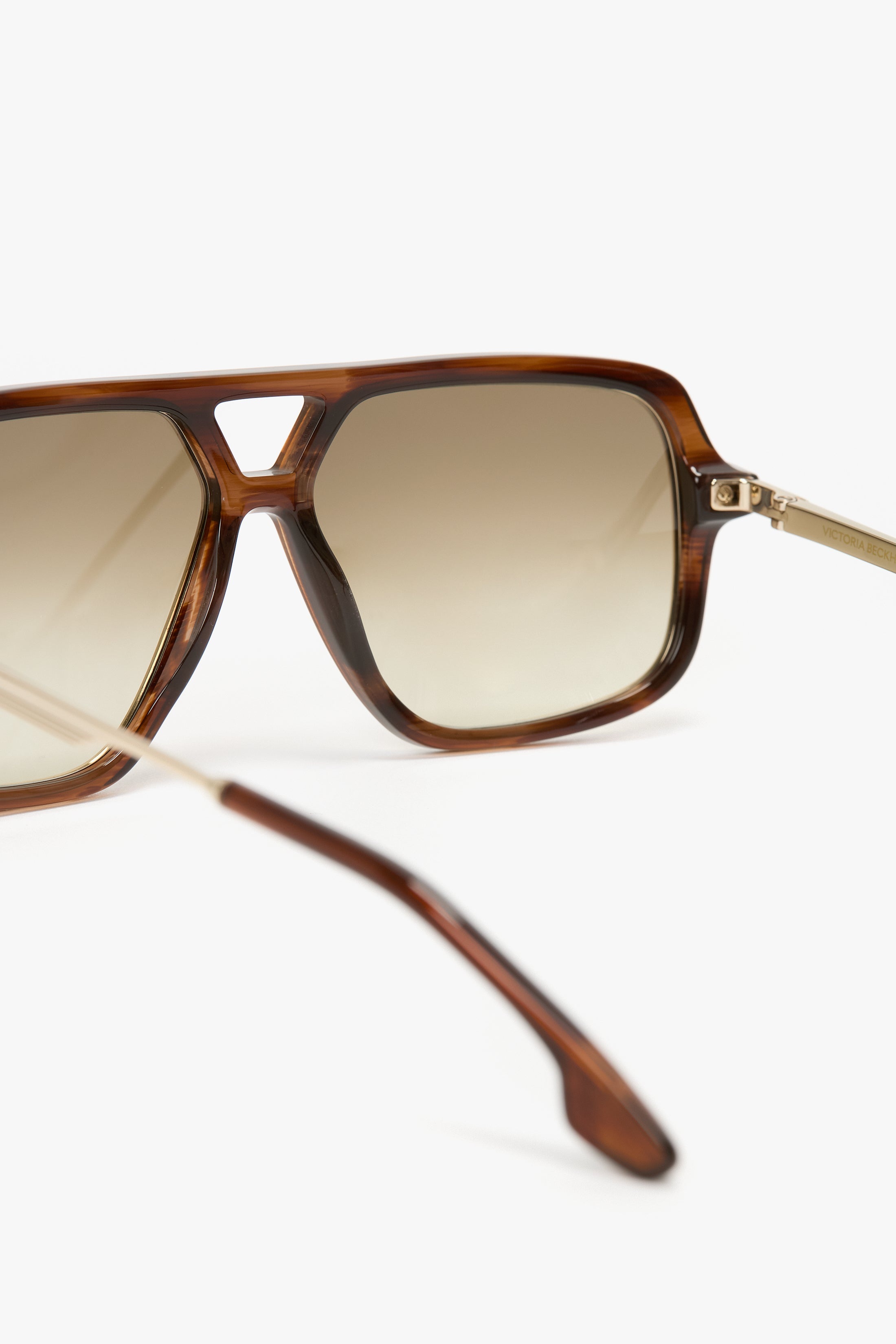Double Bridge Aviator Sunglasses In Brown Horn - 5
