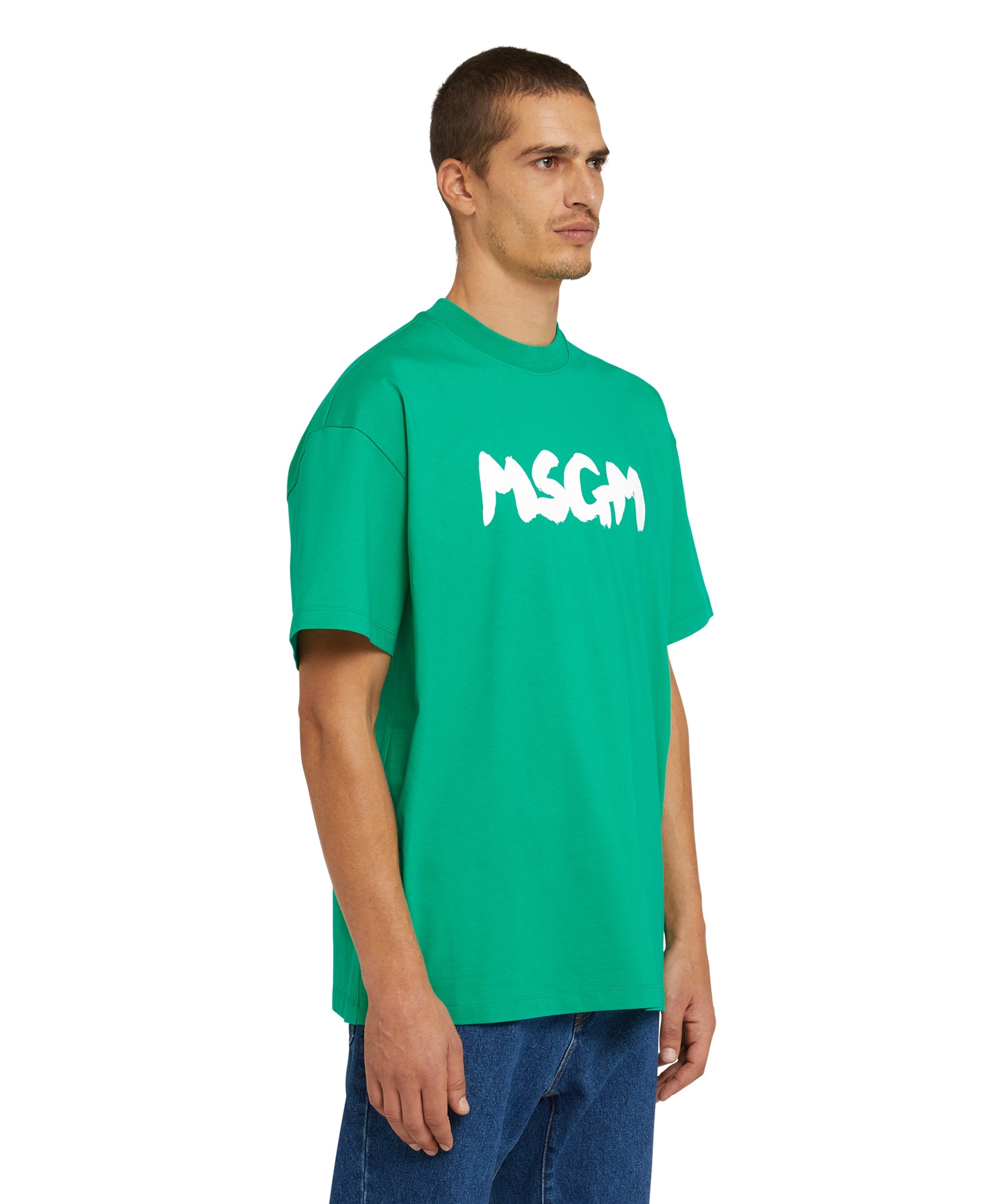 Cotton crewneck t-shirt with new MSGM brushstroke logo - 4