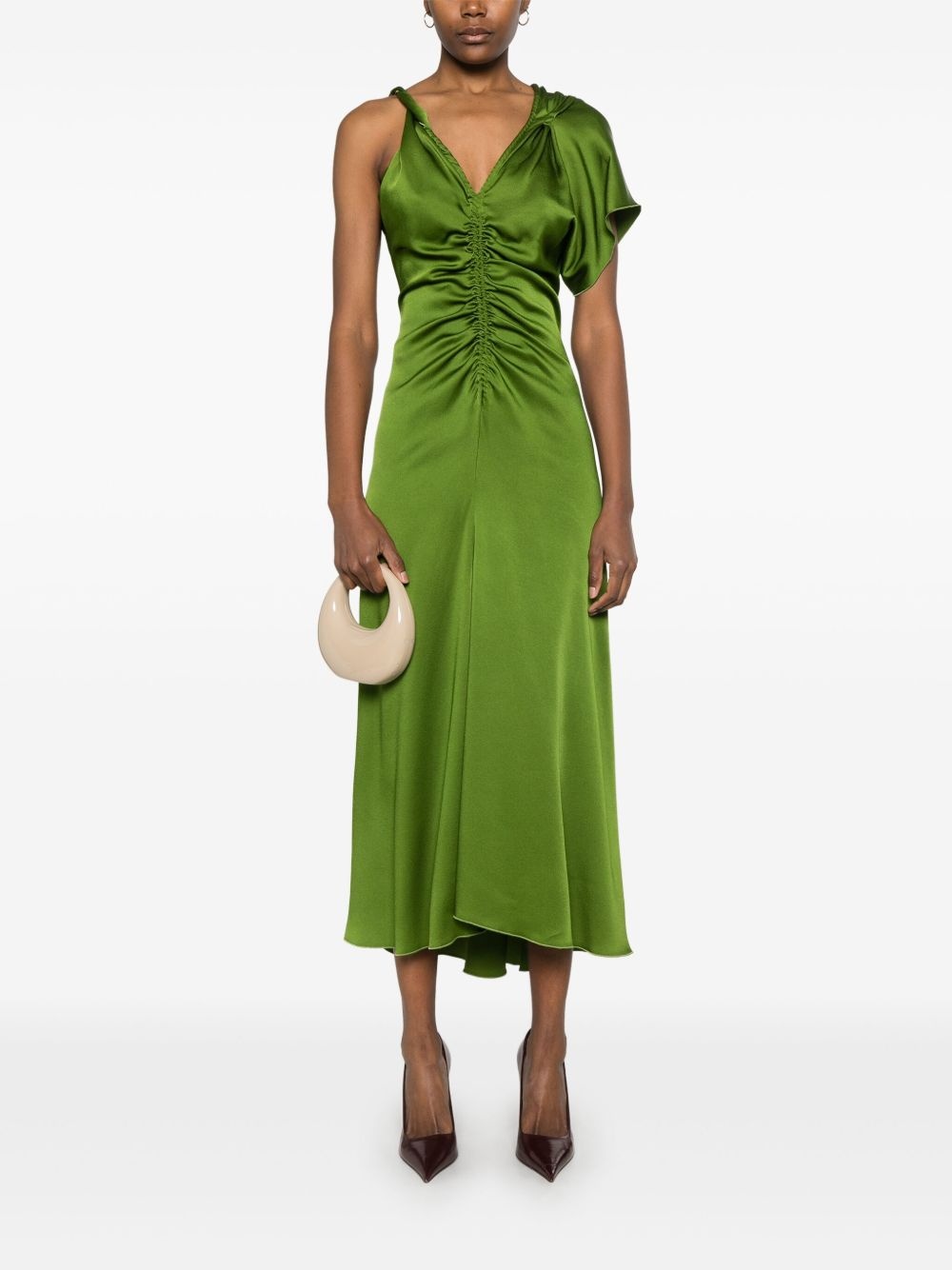 asymmetric ruched midi dress - 2