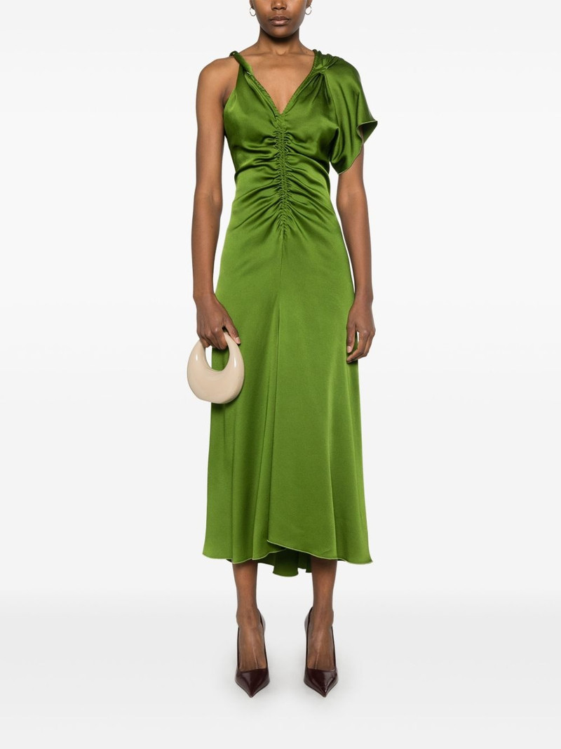 Victoria Beckham asymmetric ruched midi dress outlook