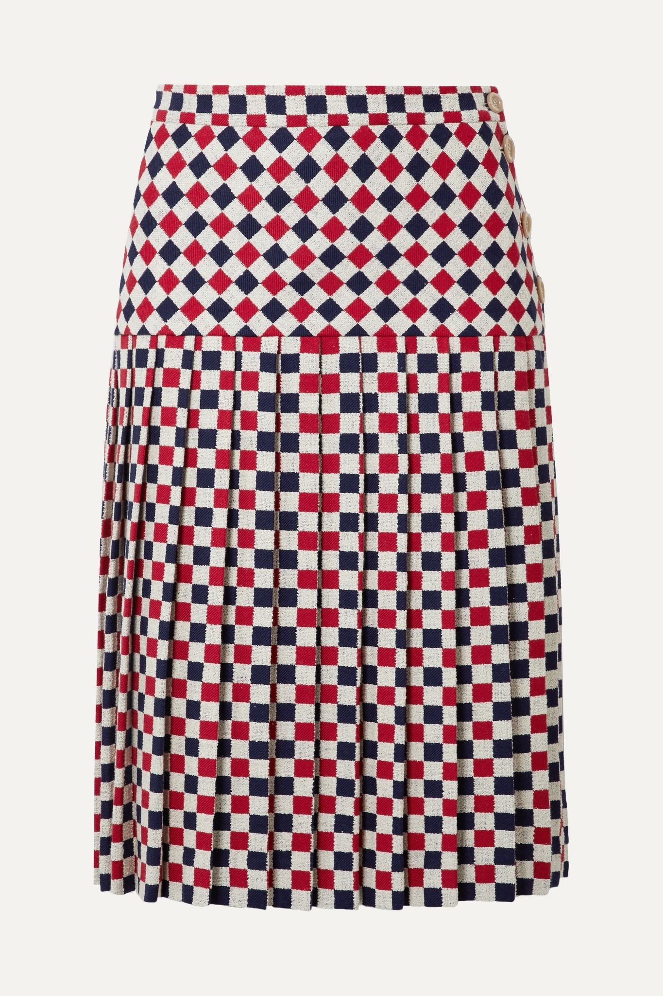 Pleated checked wool-blend crepe midi skirt - 1