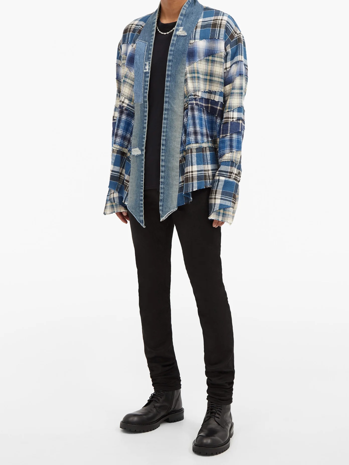 GL1 Mixed Plaid deconstructed denim cotton shirt - 2