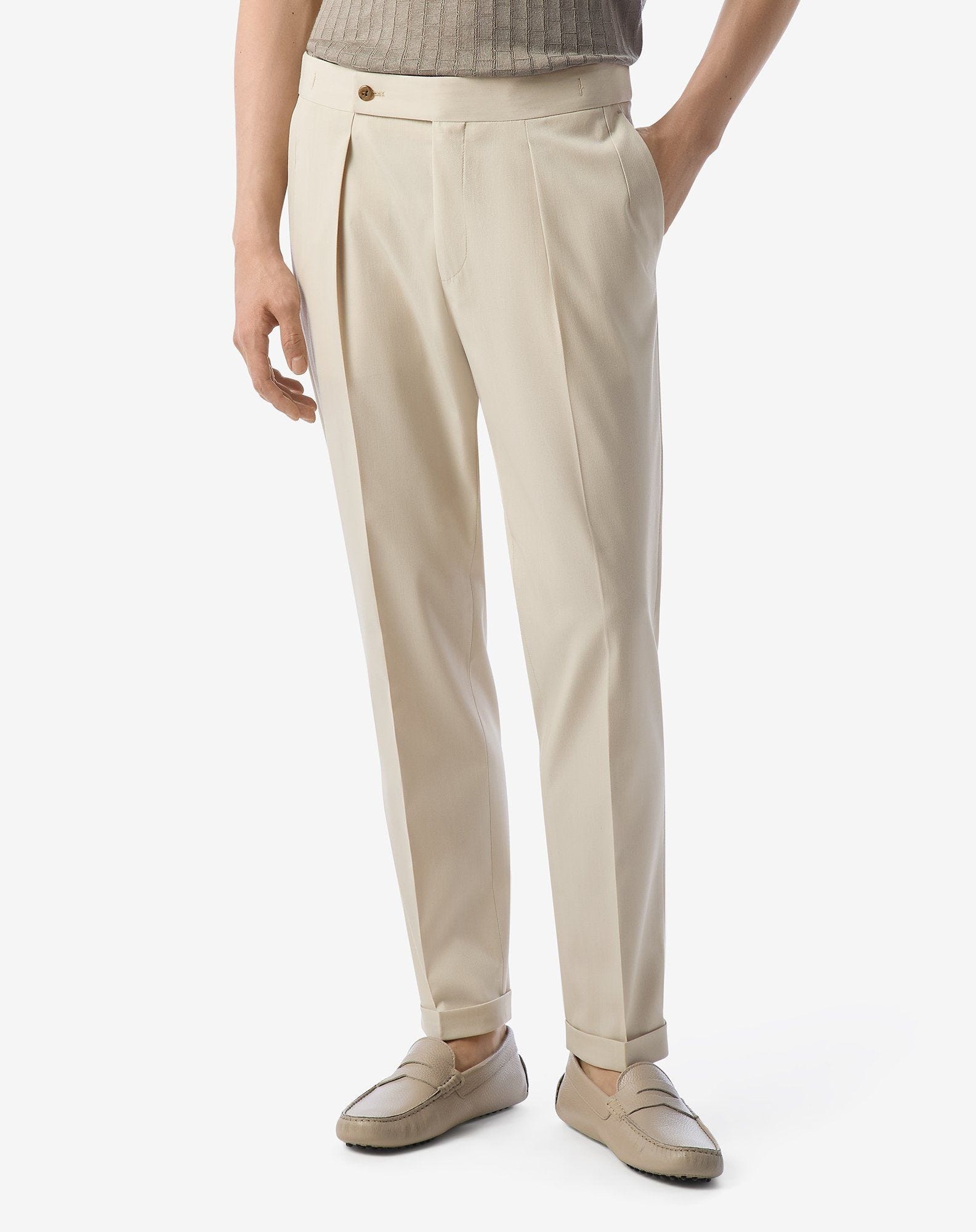 Beige stretch wool trousers - 3