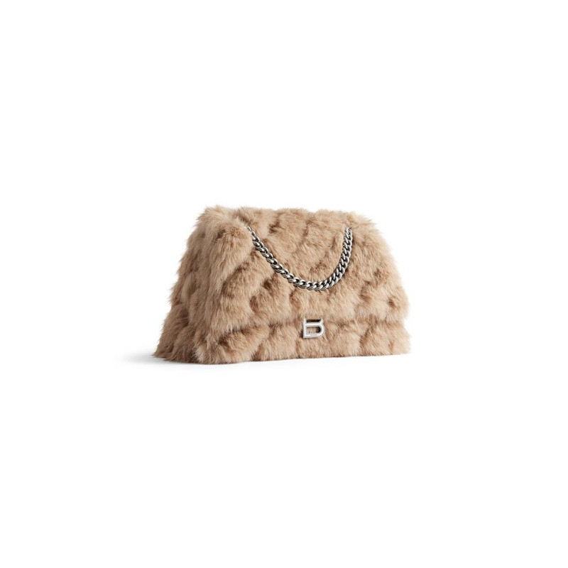 BALENCIAGA Women's Crush Medium Chain Bag Fake Fur in Beige outlook
