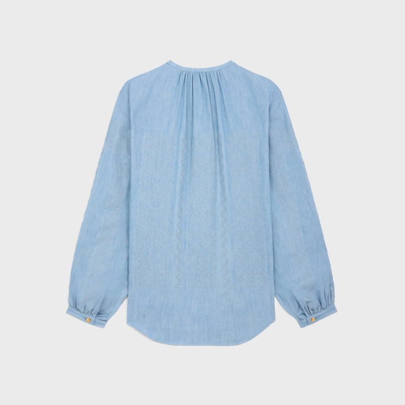 CELINE embroidered romy blouse in chambray cotton outlook