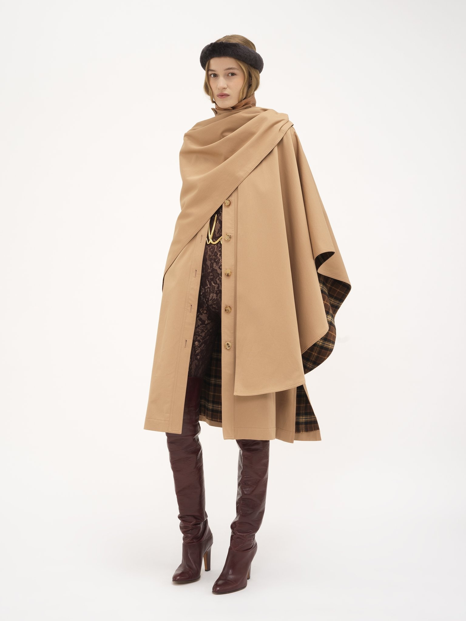 KNEE-LENGTH CAPE IN ORGANIC COTTON GABARDINE - 6
