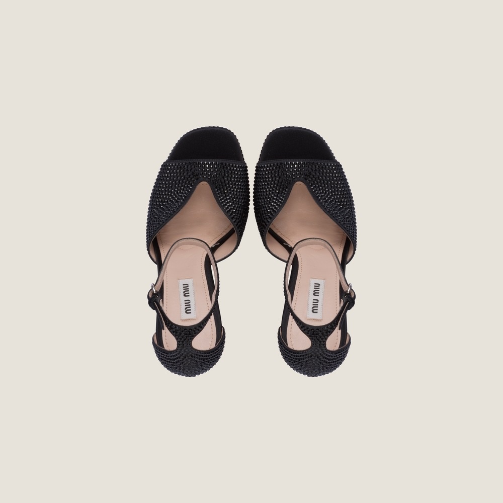 Satin platform sandals with crystals - 4