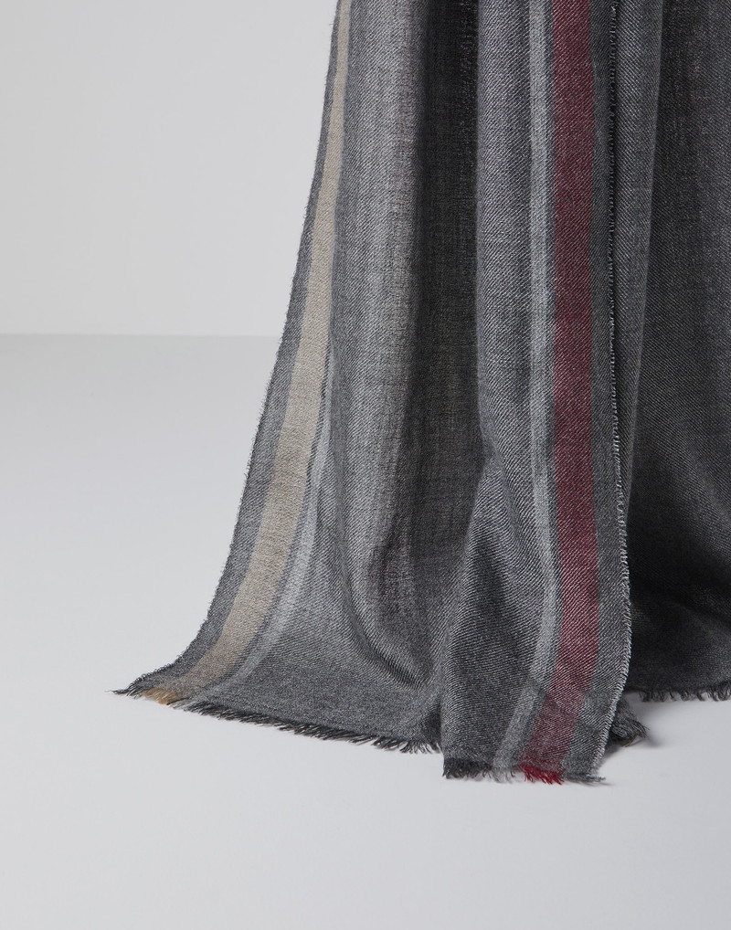 Cashmere and silk batavia scarf with two-tone stripe edge 1