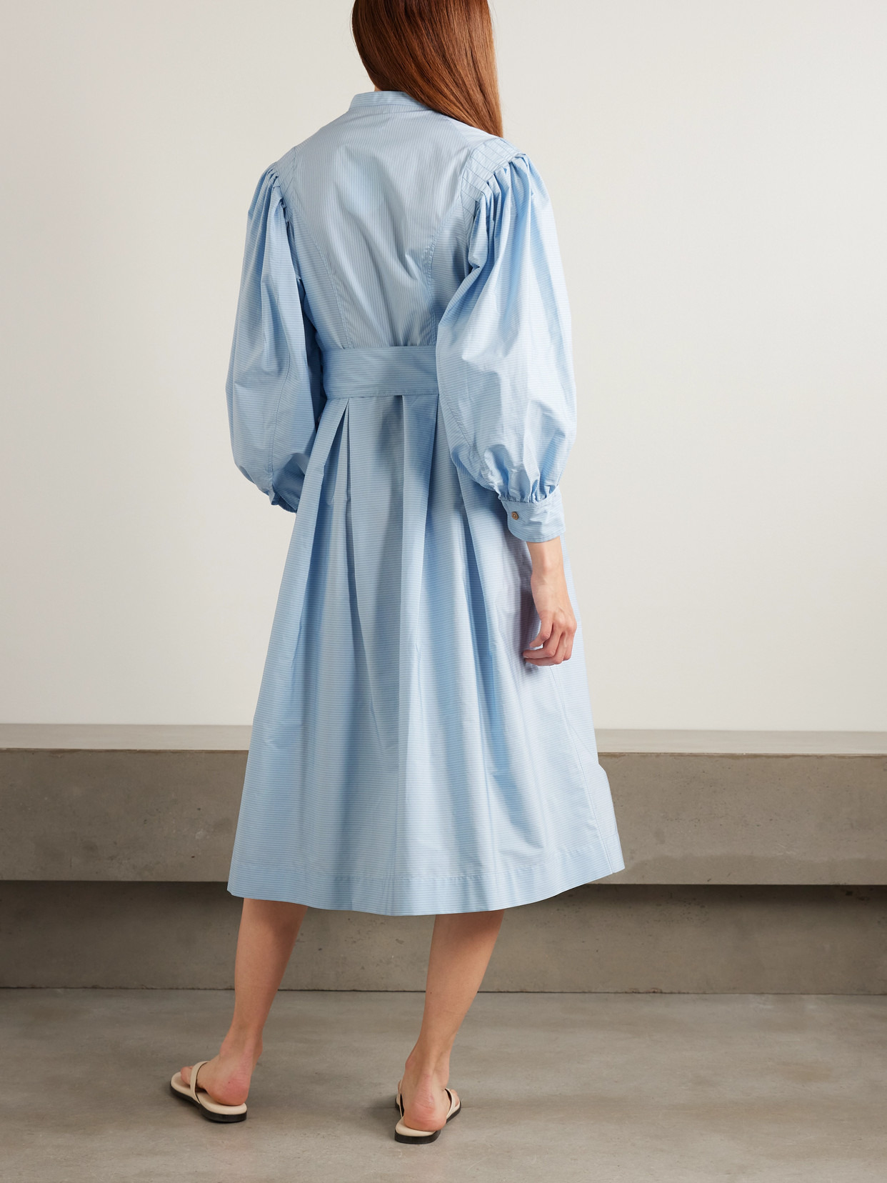 Yvonne Belted Striped Cotton-poplin Midi Shirt Dress - 3