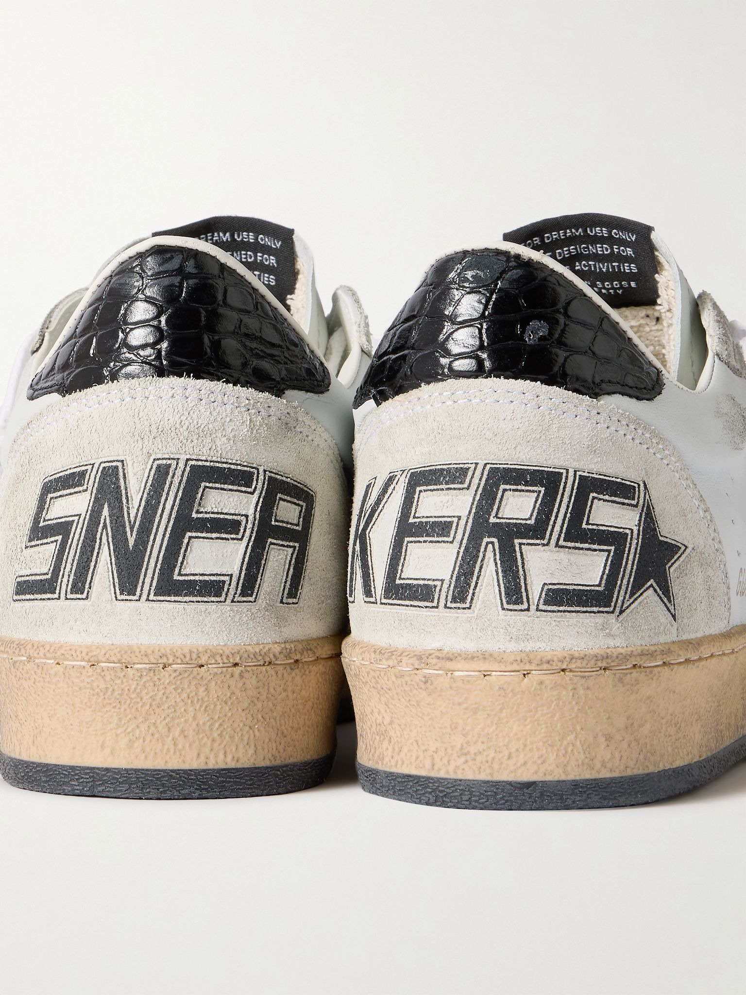 Ball Star Distressed Suede-Trimmed Leather Sneakers Gray - 6