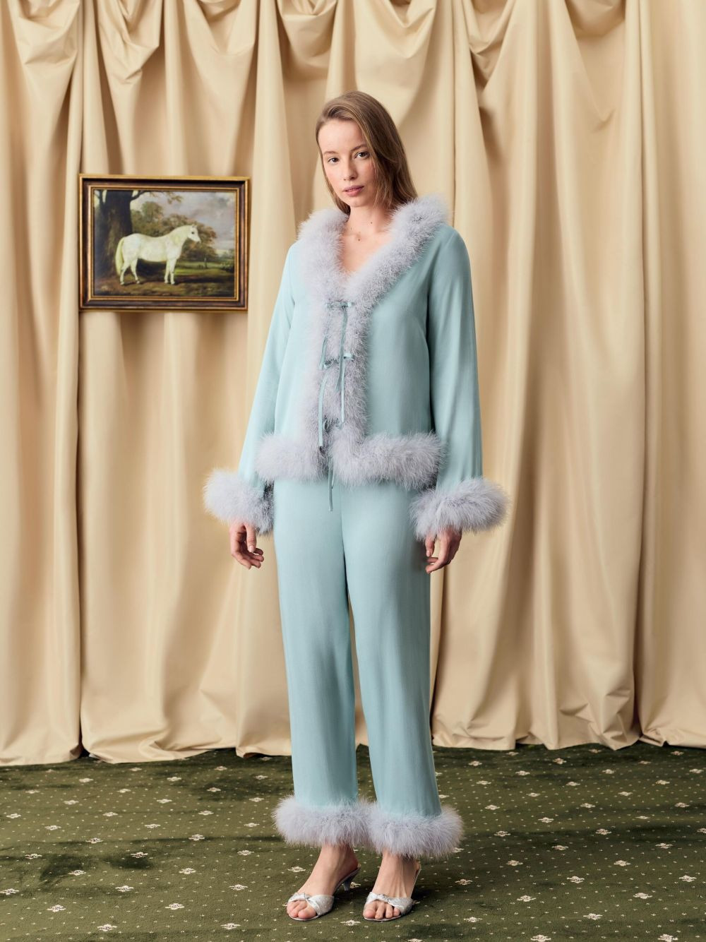 Venus in Love Blouse with Feathers in Dove Blue - 2