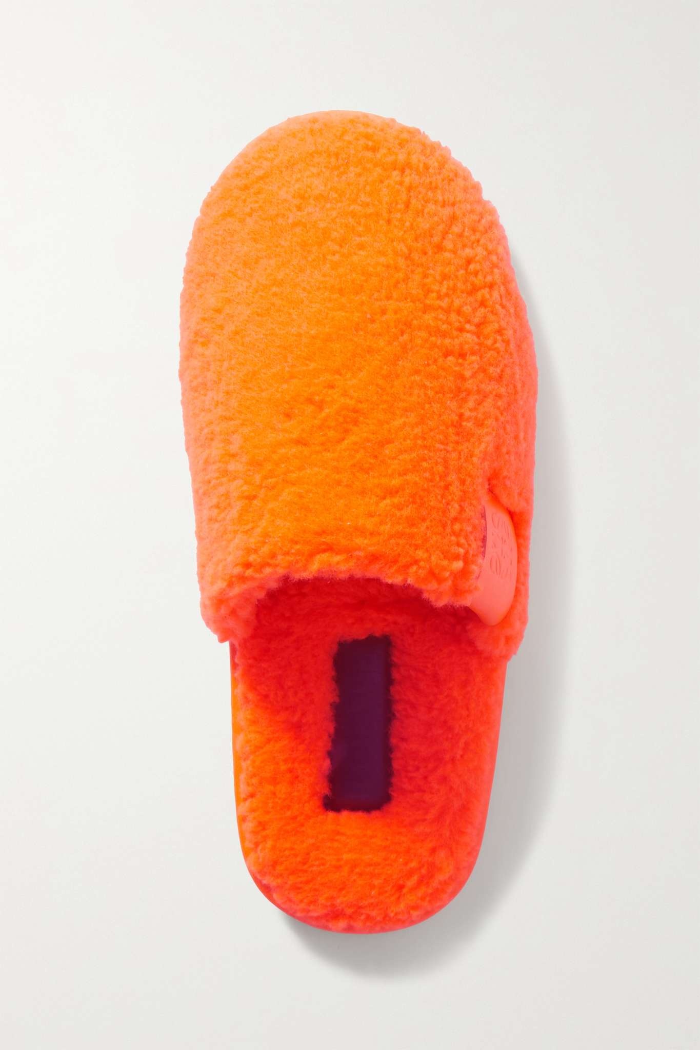 Neon leather-trimmed fleece slippers - 5