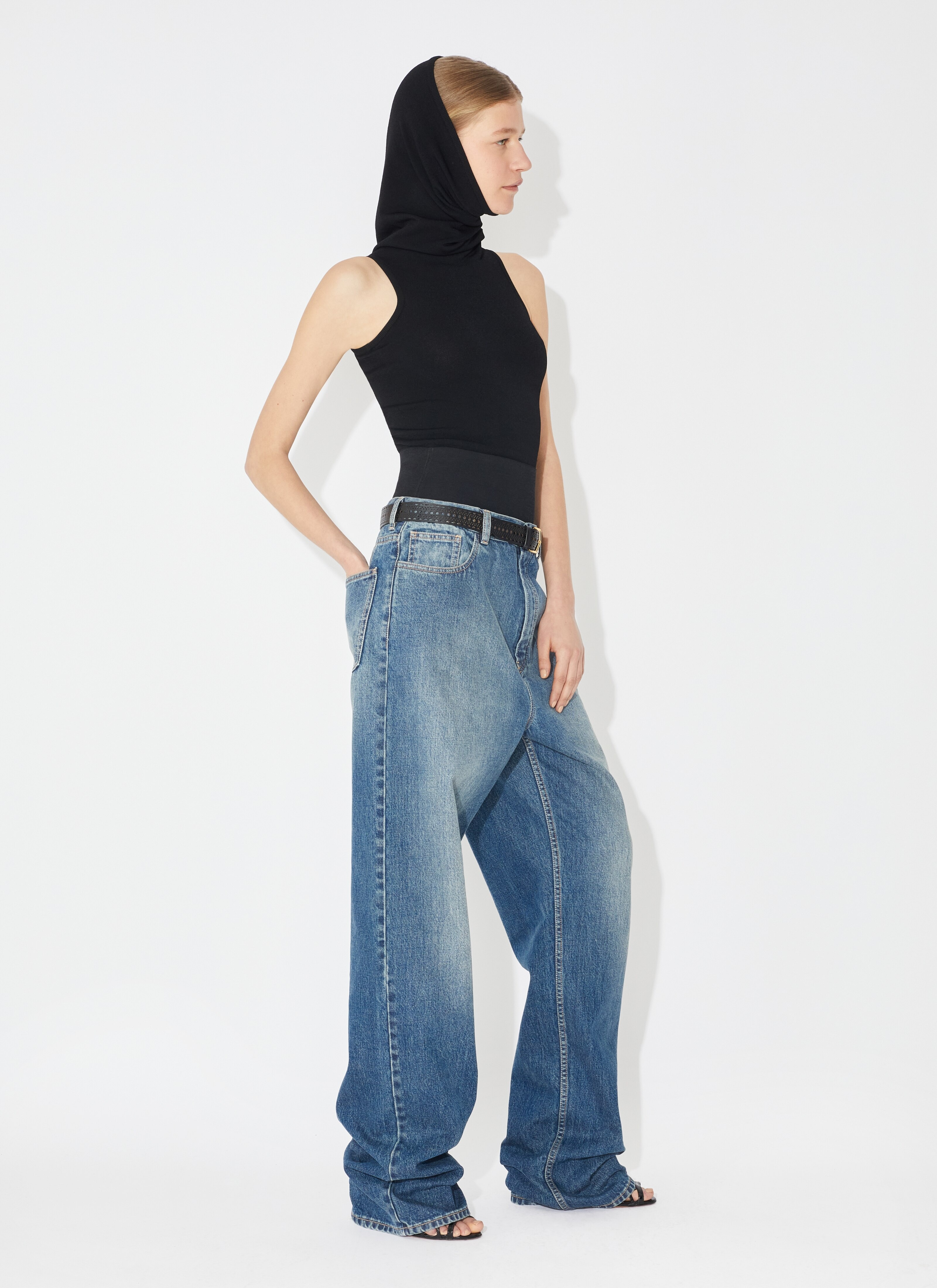 Knit belt denim pant