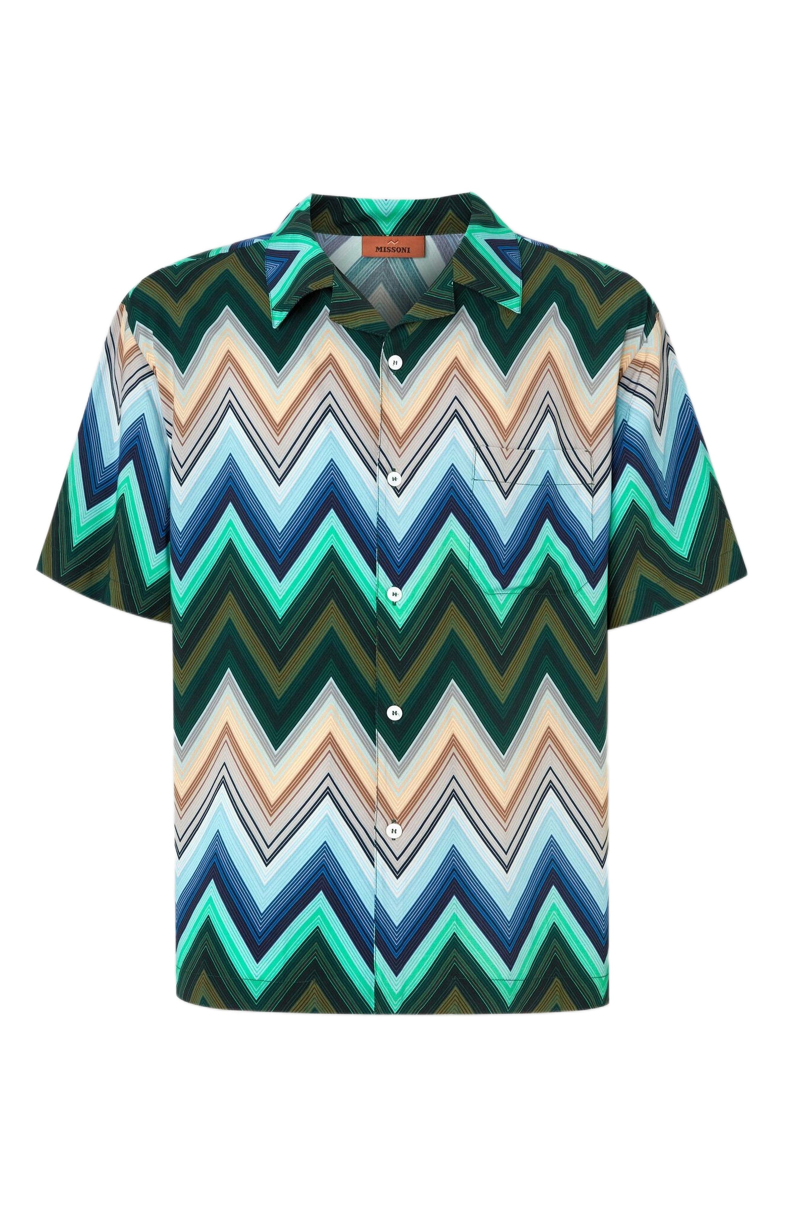 Missoni Viscose Bowling Shirt With Macro Zigzag And Breast Pocket in Green at Nordstrom - 2