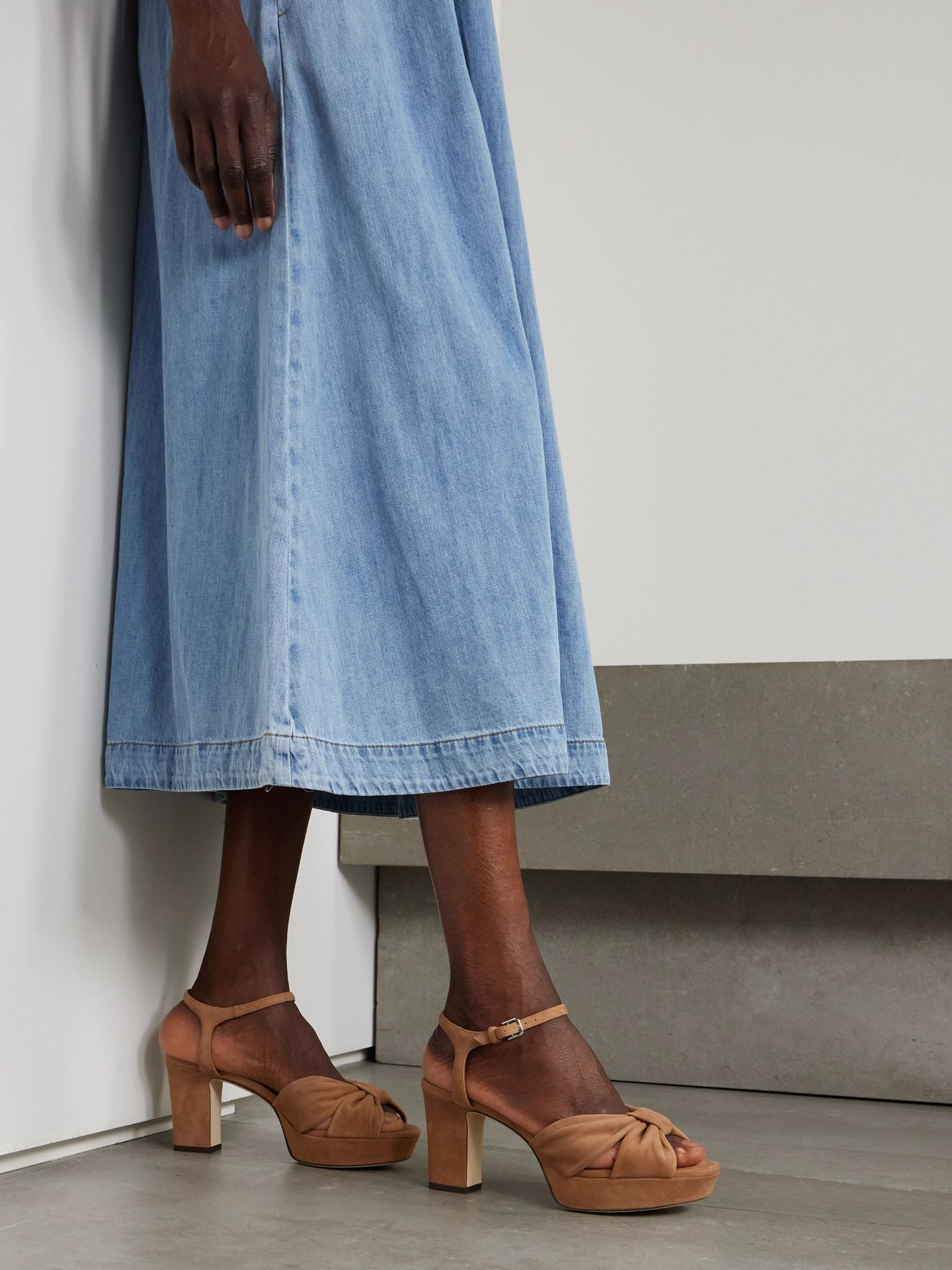 Heloise 80 knotted suede platform sandals Tan - 2